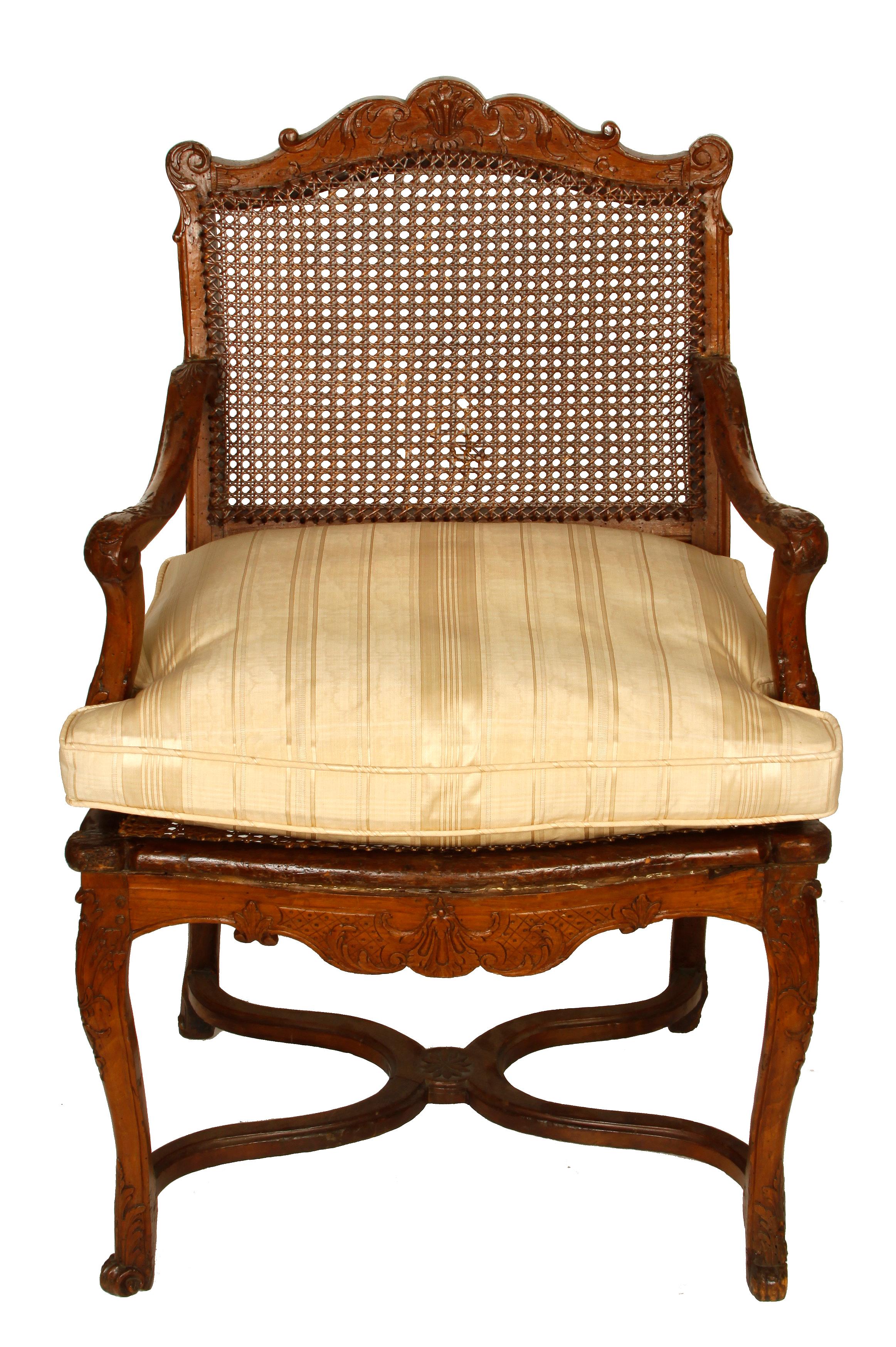 Regency Regence Style Caned Fauteuil with Cushion For Sale