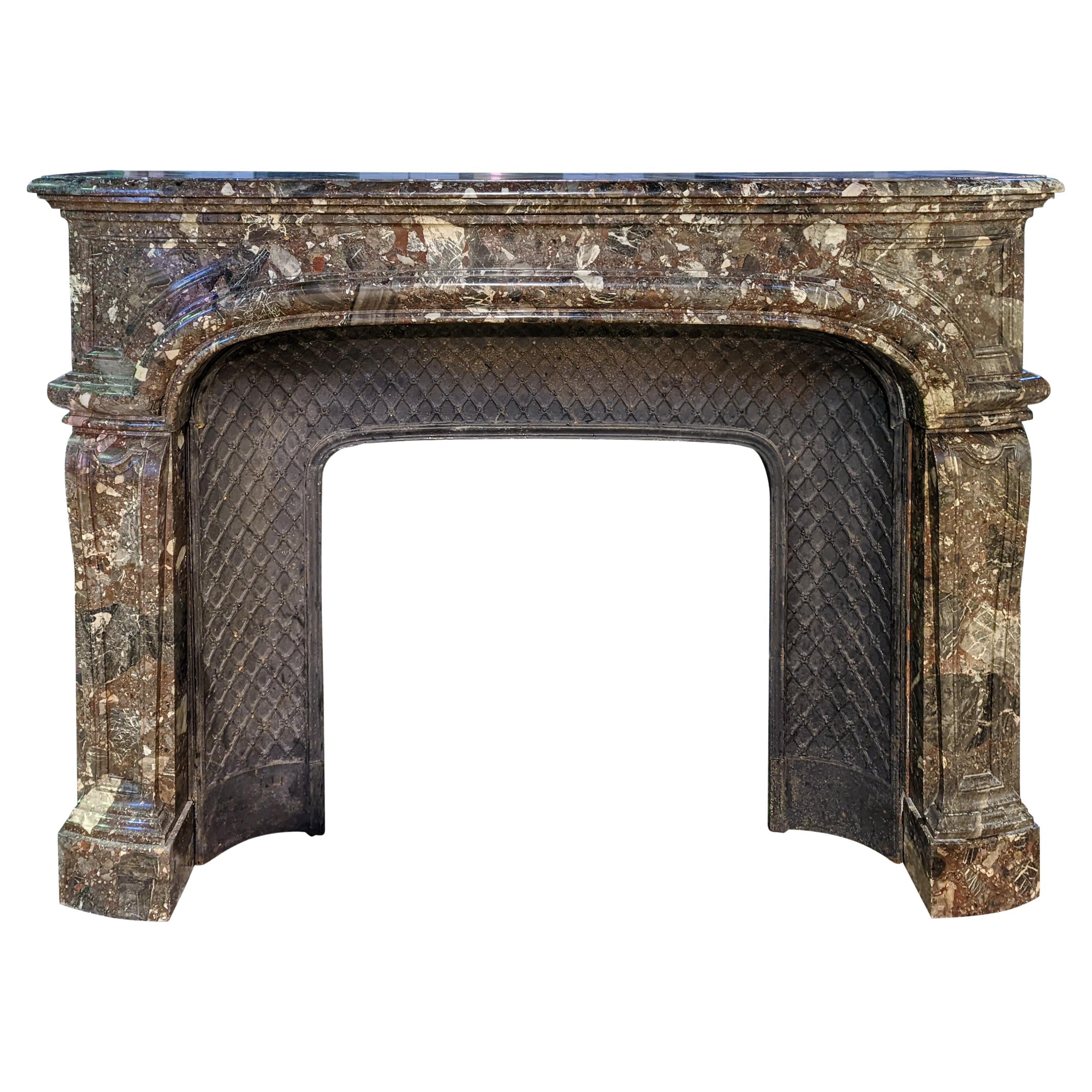 Regence Style Fireplace in Breccia Nouvelle Marble For Sale