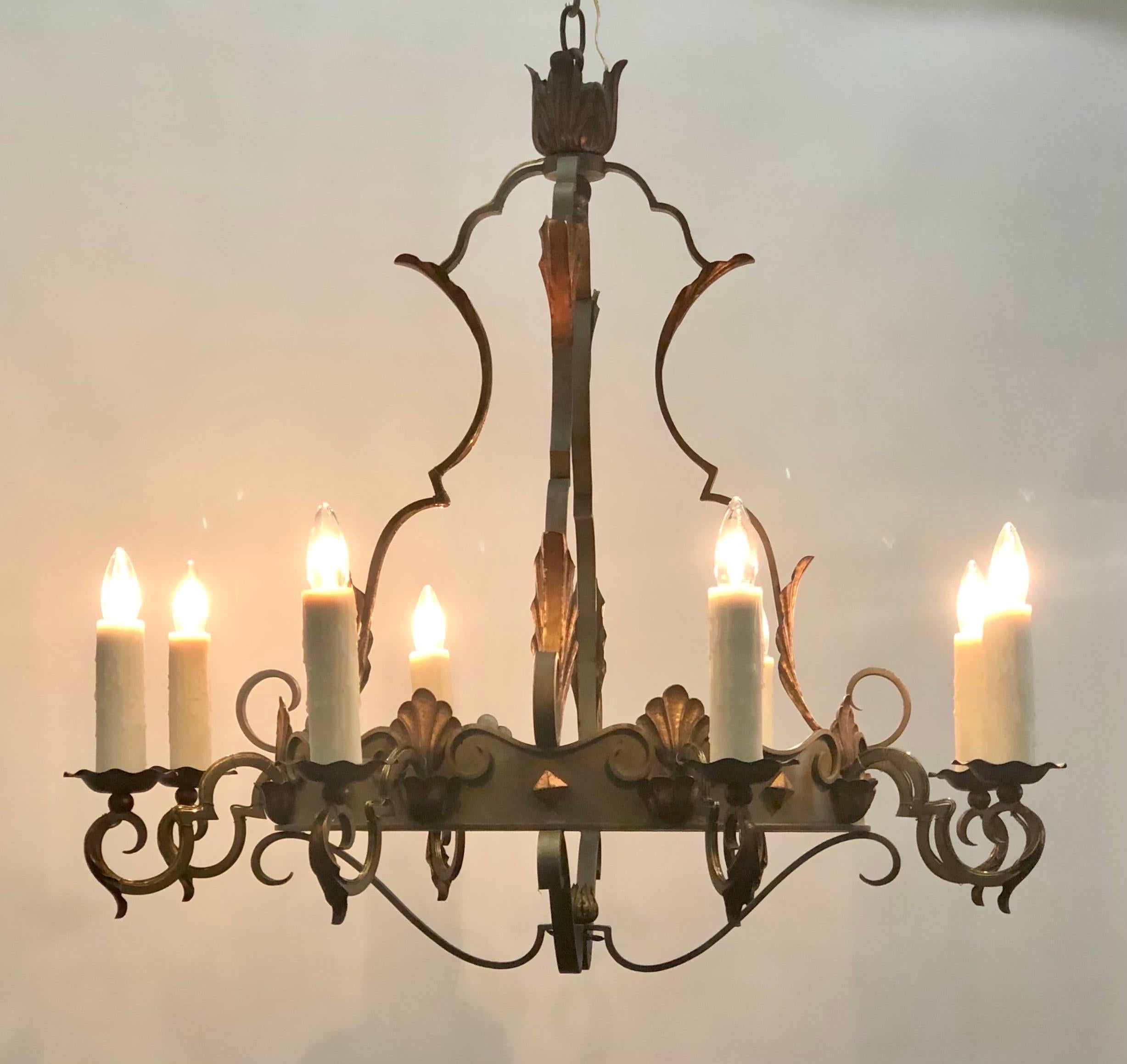 Régence Style French  Tôle  & Wrought Iron Chandelier, Early 20th Century 11