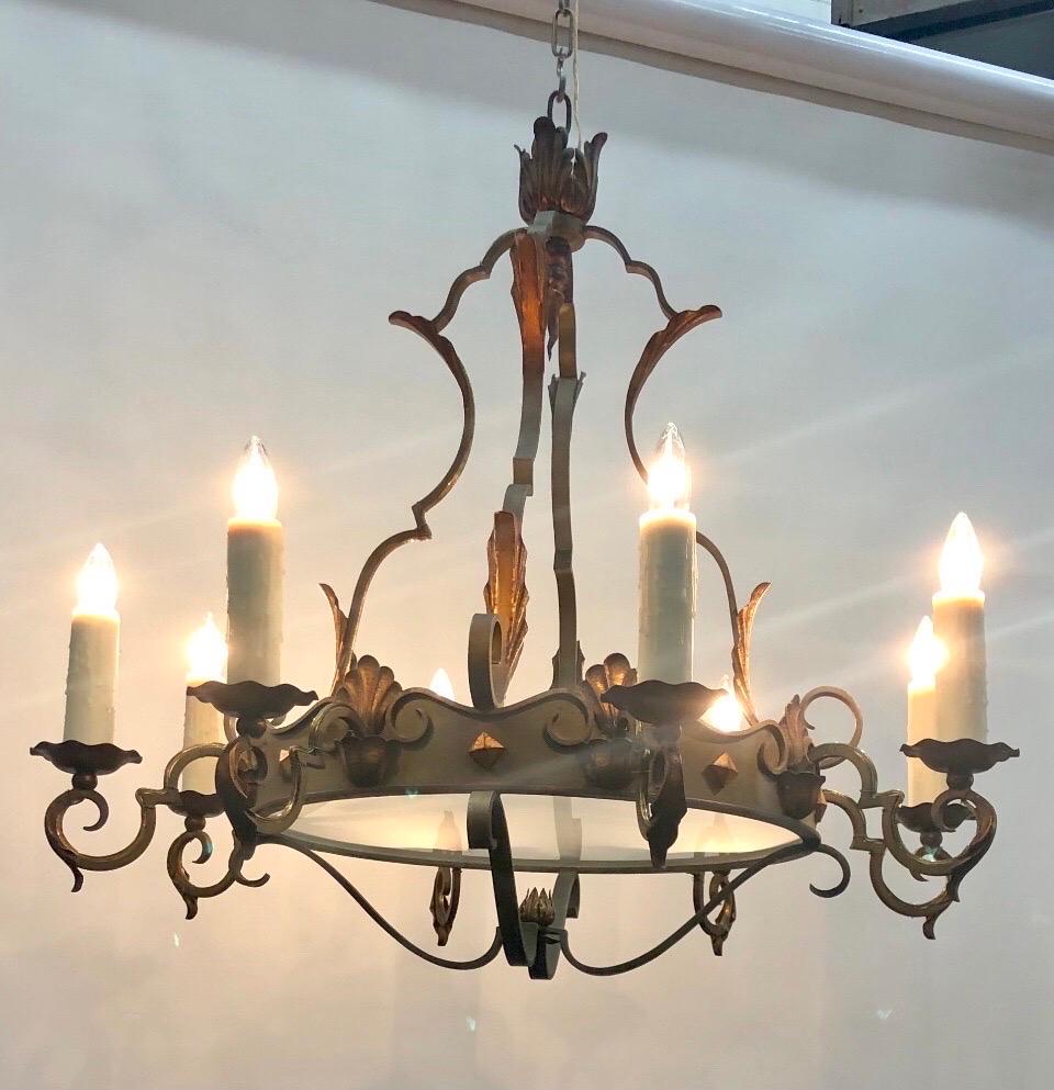 Régence Style French  Tôle  & Wrought Iron Chandelier, Early 20th Century 14