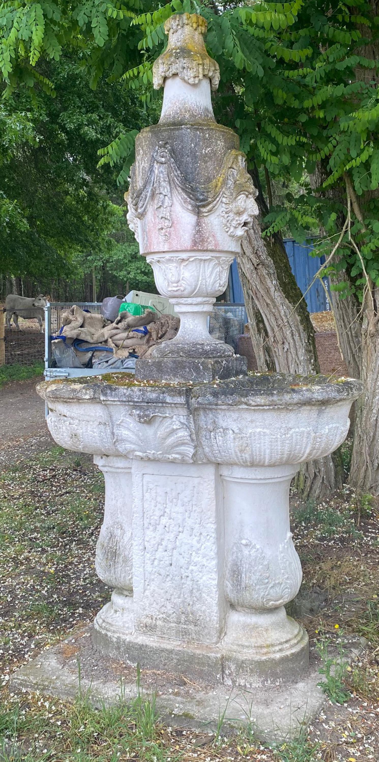 Louis XIV Regence Style Garden Fountain with Double Basin in Stone For Sale