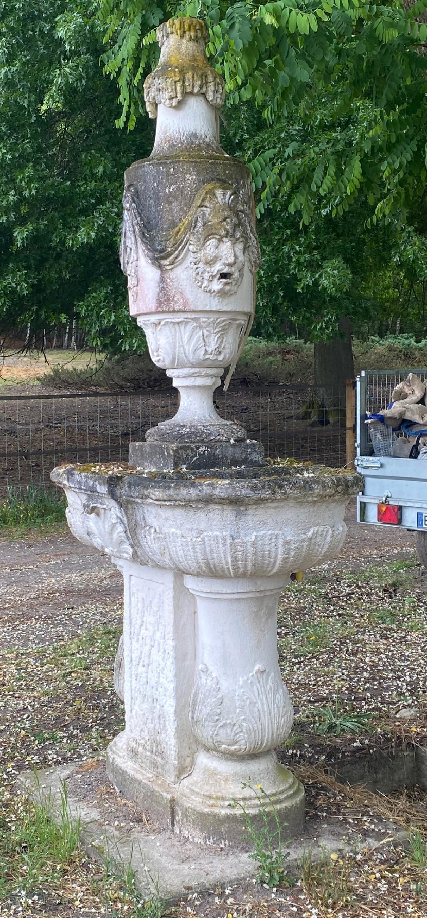 Carved Regence Style Garden Fountain with Double Basin in Stone For Sale