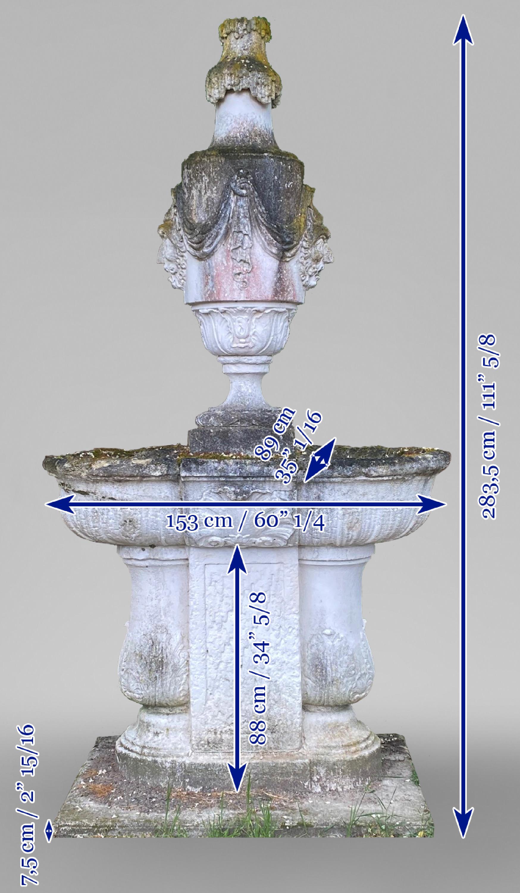 Regence-Gartenbrunnen im Regence-Stil mit doppeltem Becken aus Stein im Zustand „Gut“ im Angebot in SAINT-OUEN-SUR-SEINE, FR