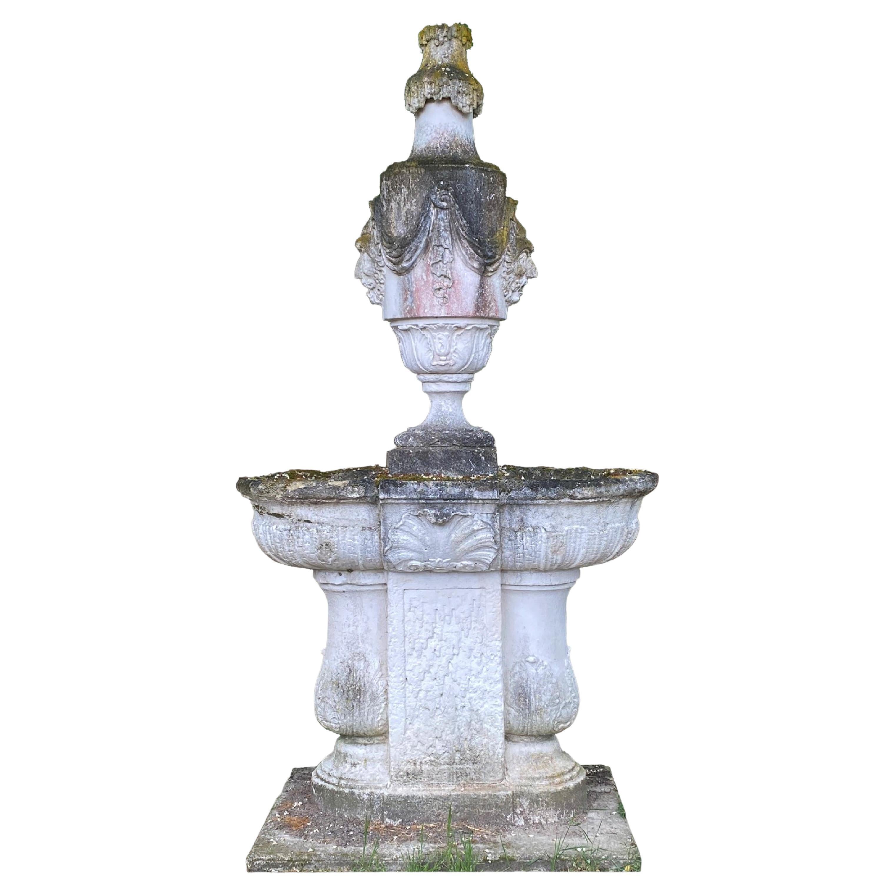 Regence Style Garden Fountain with Double Basin in Stone For Sale