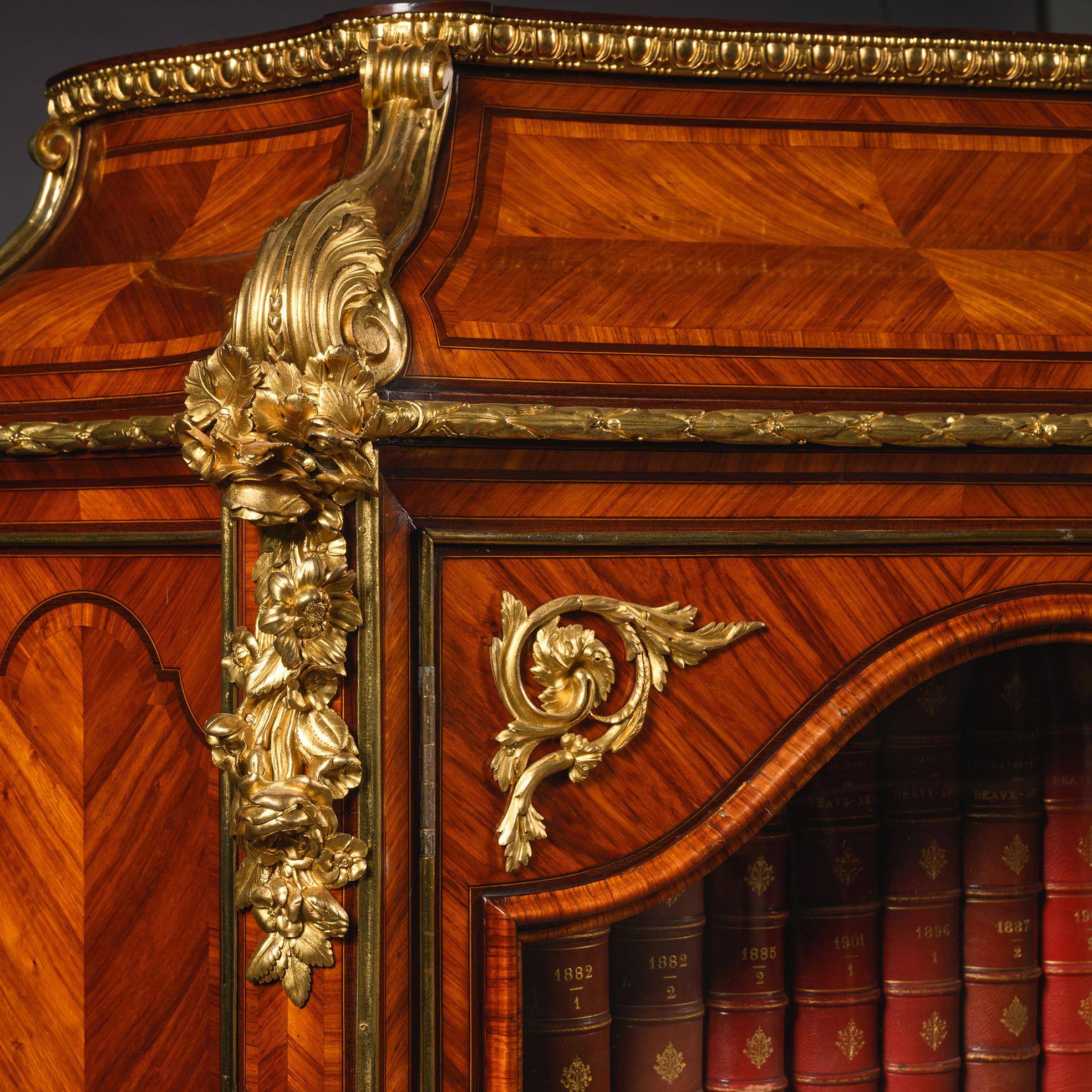 Bibliothèque en marqueterie montée sur vermeil de style Régence par la Maison Beurdeley, Paris en vente 2