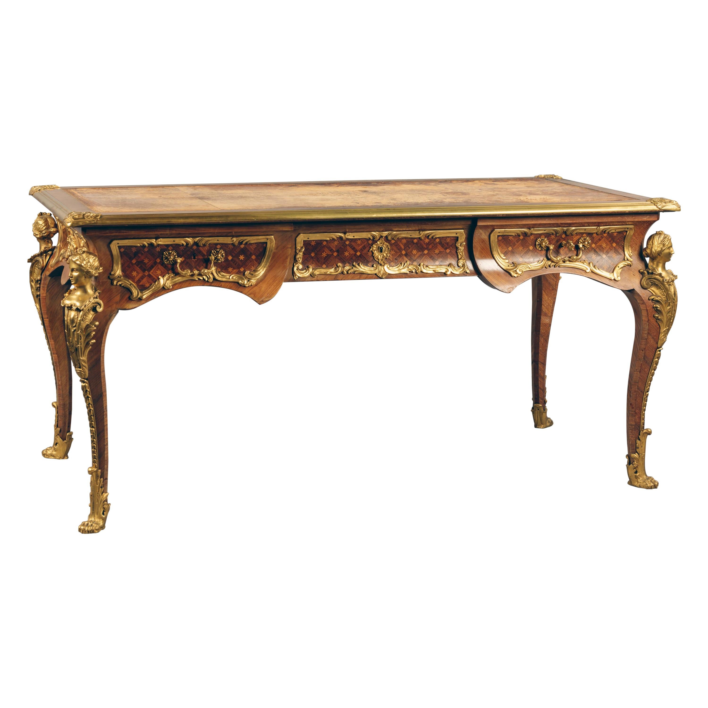 Regence Style Vergoldet-Bronze Montiert Parkett Bureau Plat