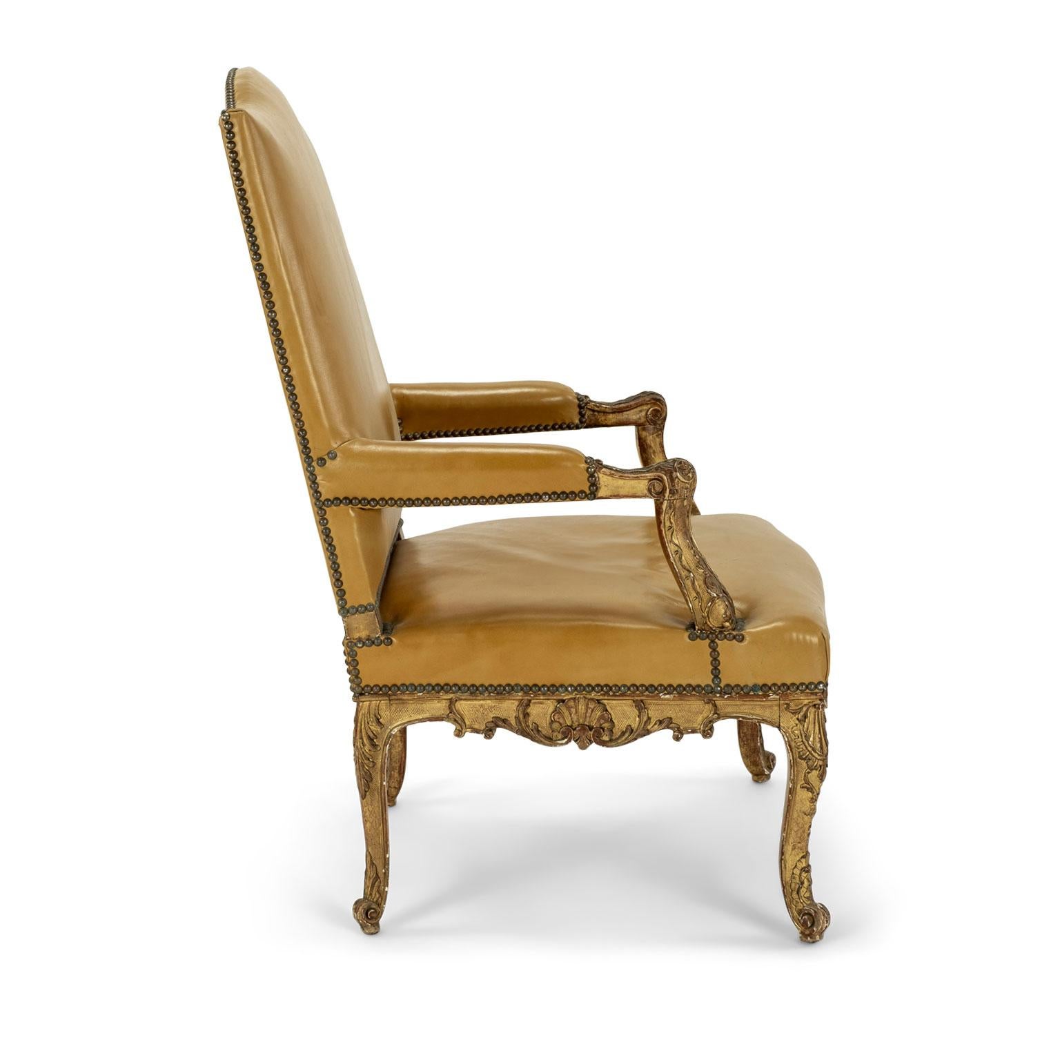 French Regence Style Giltwood Armchair For Sale