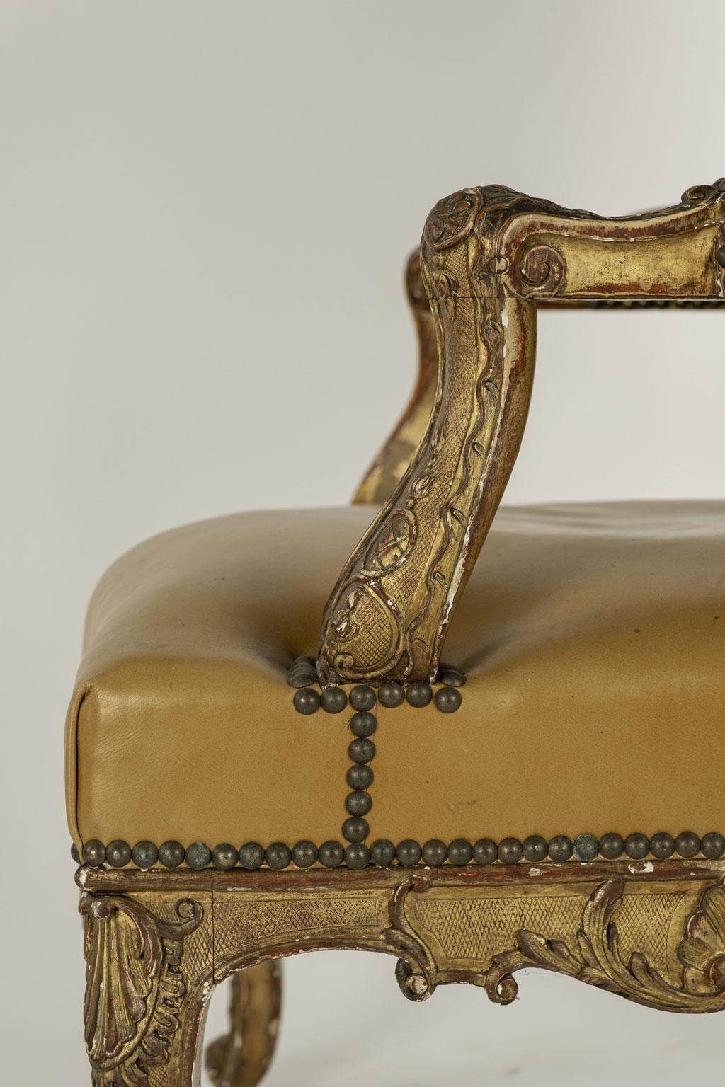 Hand-Carved Regence Style Giltwood Armchair For Sale