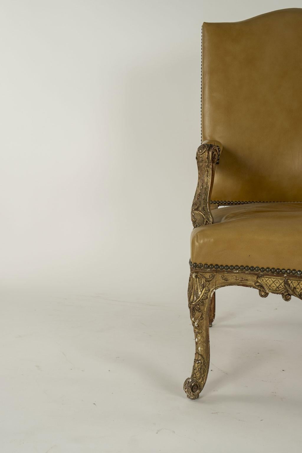 Brass Regence Style Giltwood Armchair For Sale