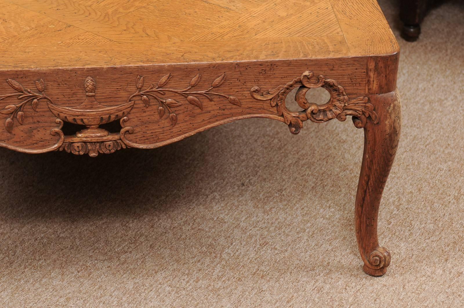 20th Century Regence Style Large Square Oak Coffee Table, France
