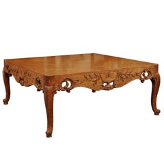 Regence Style Large Square Oak Coffee Table, France