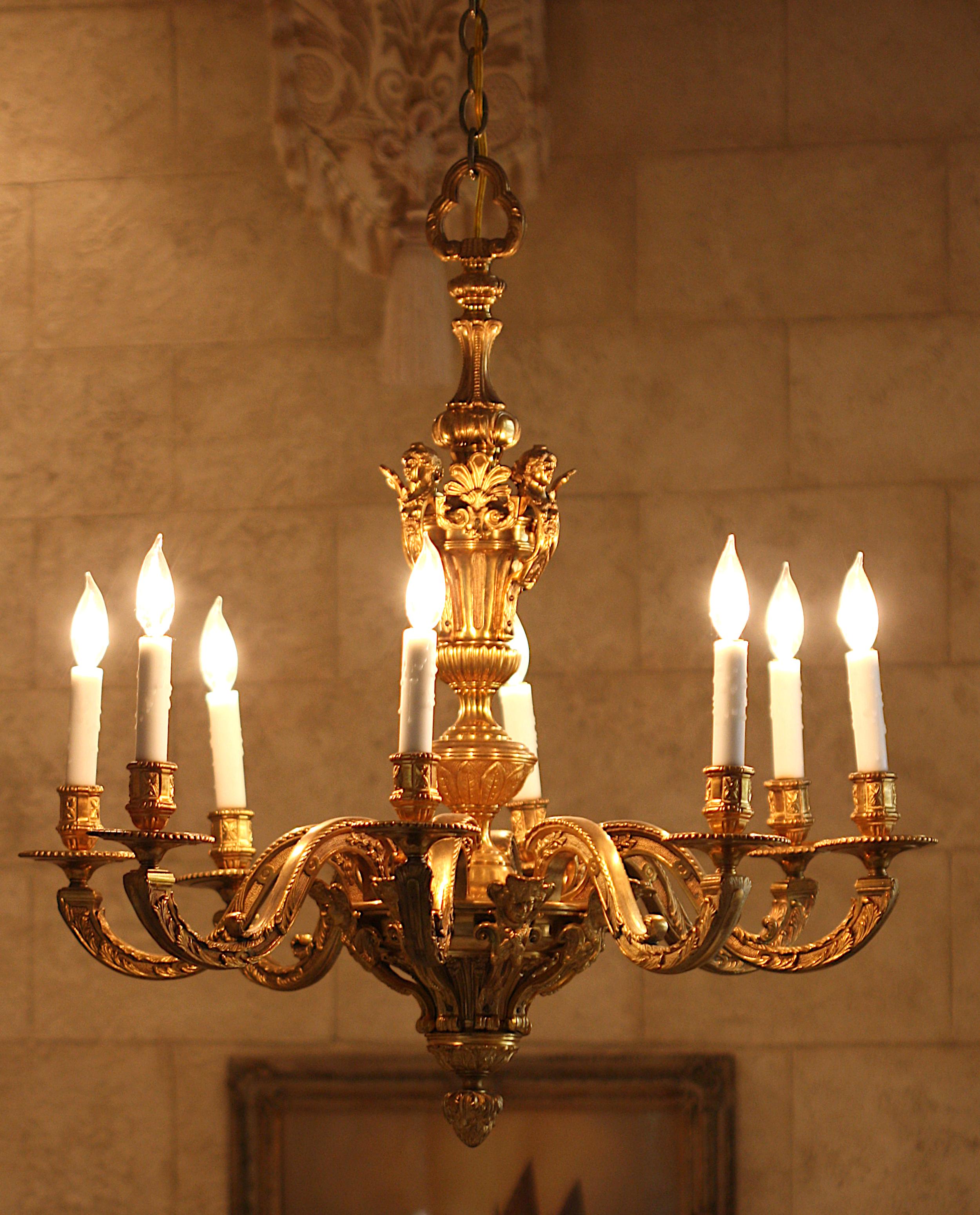 Regence Style Ormolu Eight-Light Chandelier In Good Condition For Sale In West Palm Beach, FL
