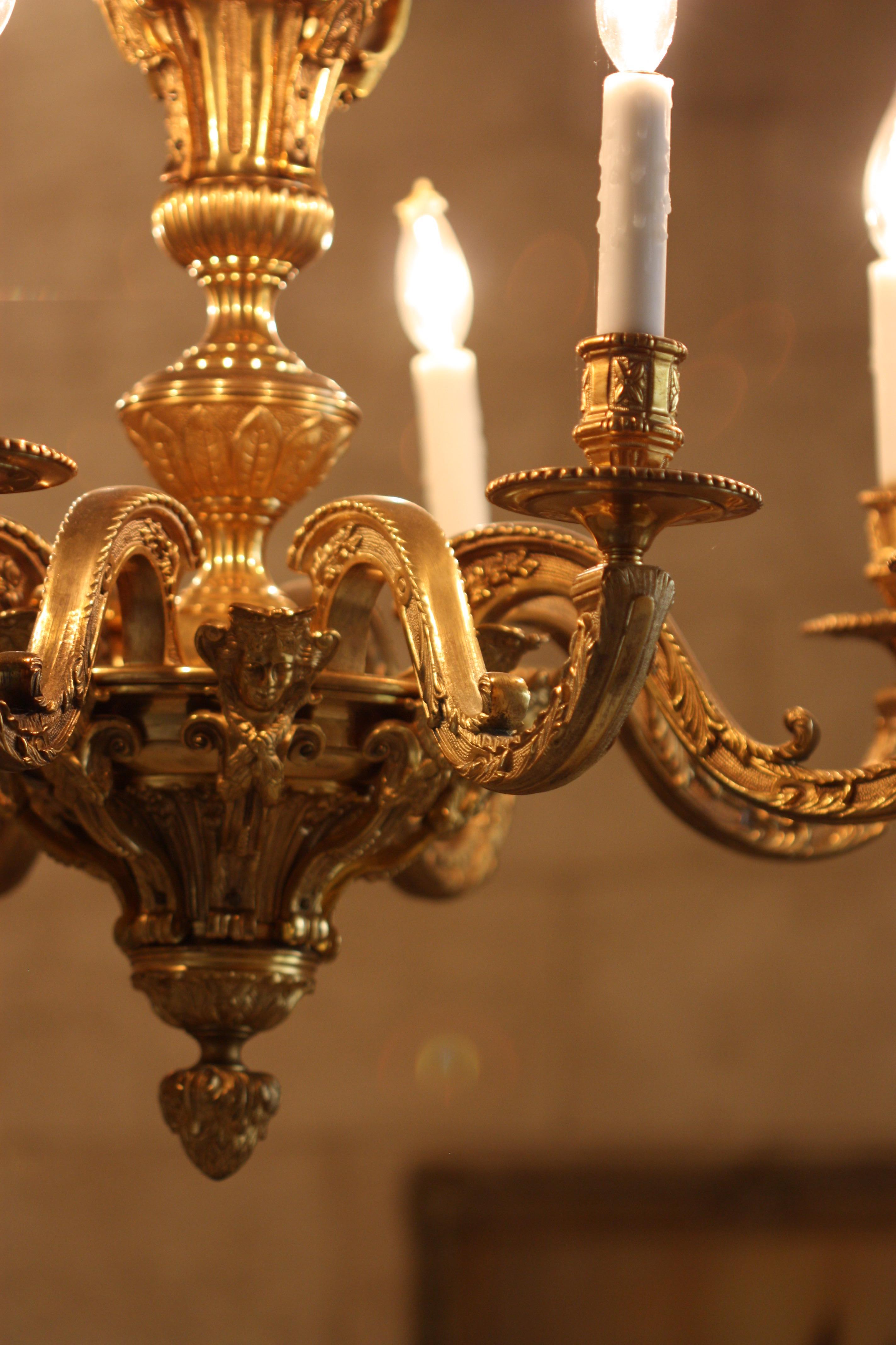 Glass Regence Style Ormolu Eight-Light Chandelier For Sale