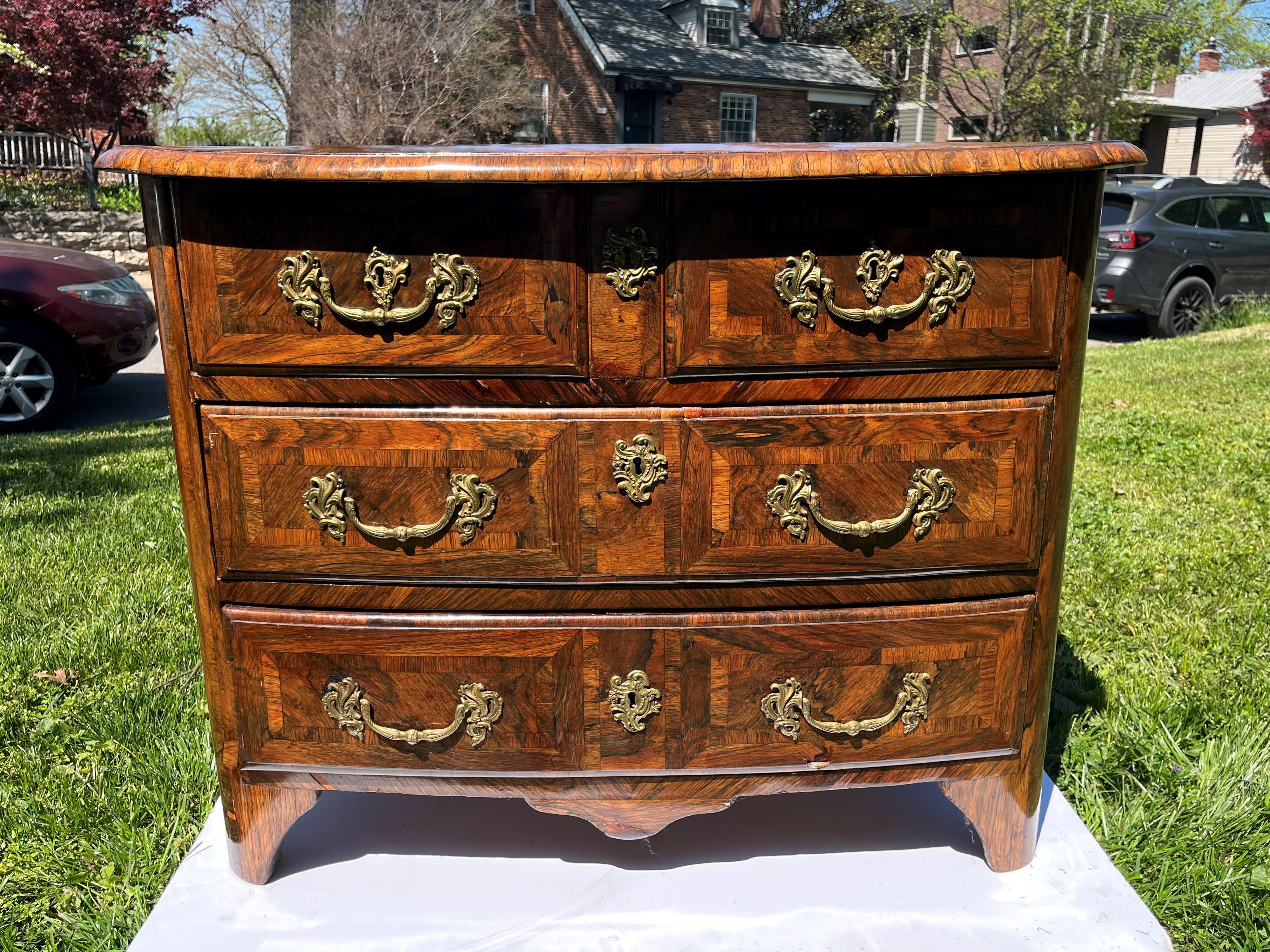 Régence Regence Style Palisander Parquetry Inlaid Bow Front Commode For Sale