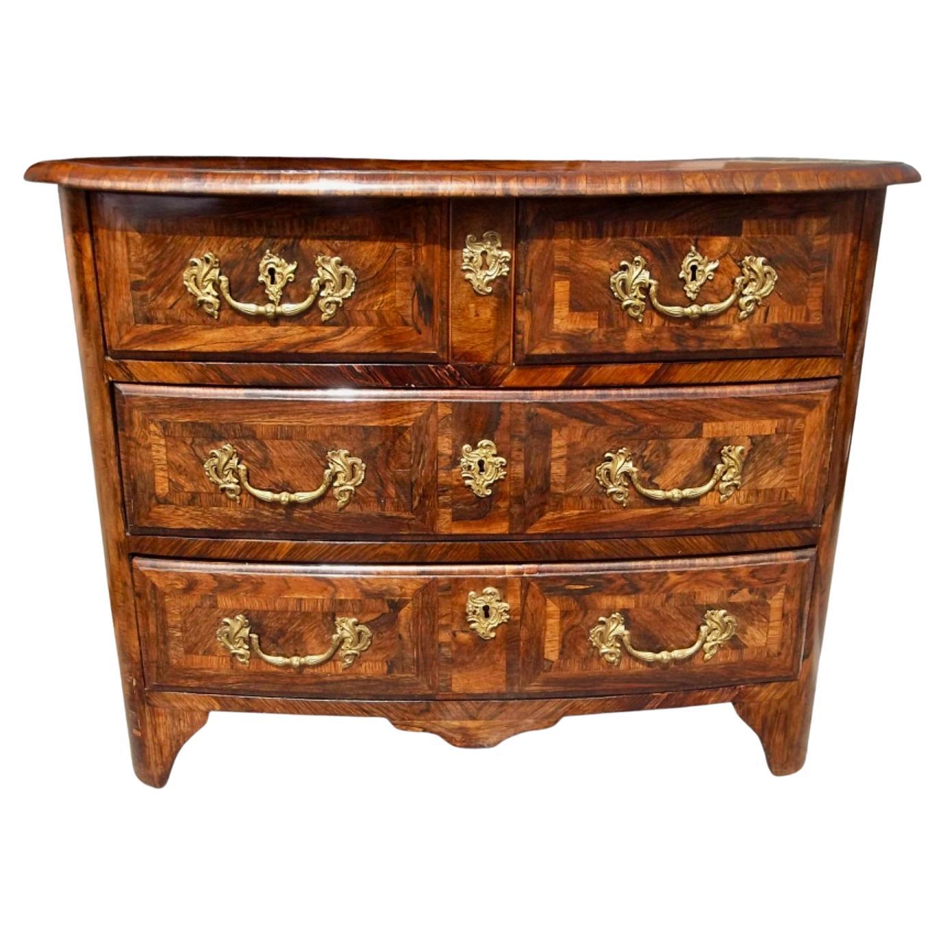 Regence Style Palisander Parquetry Inlaid Bow Front Commode For Sale