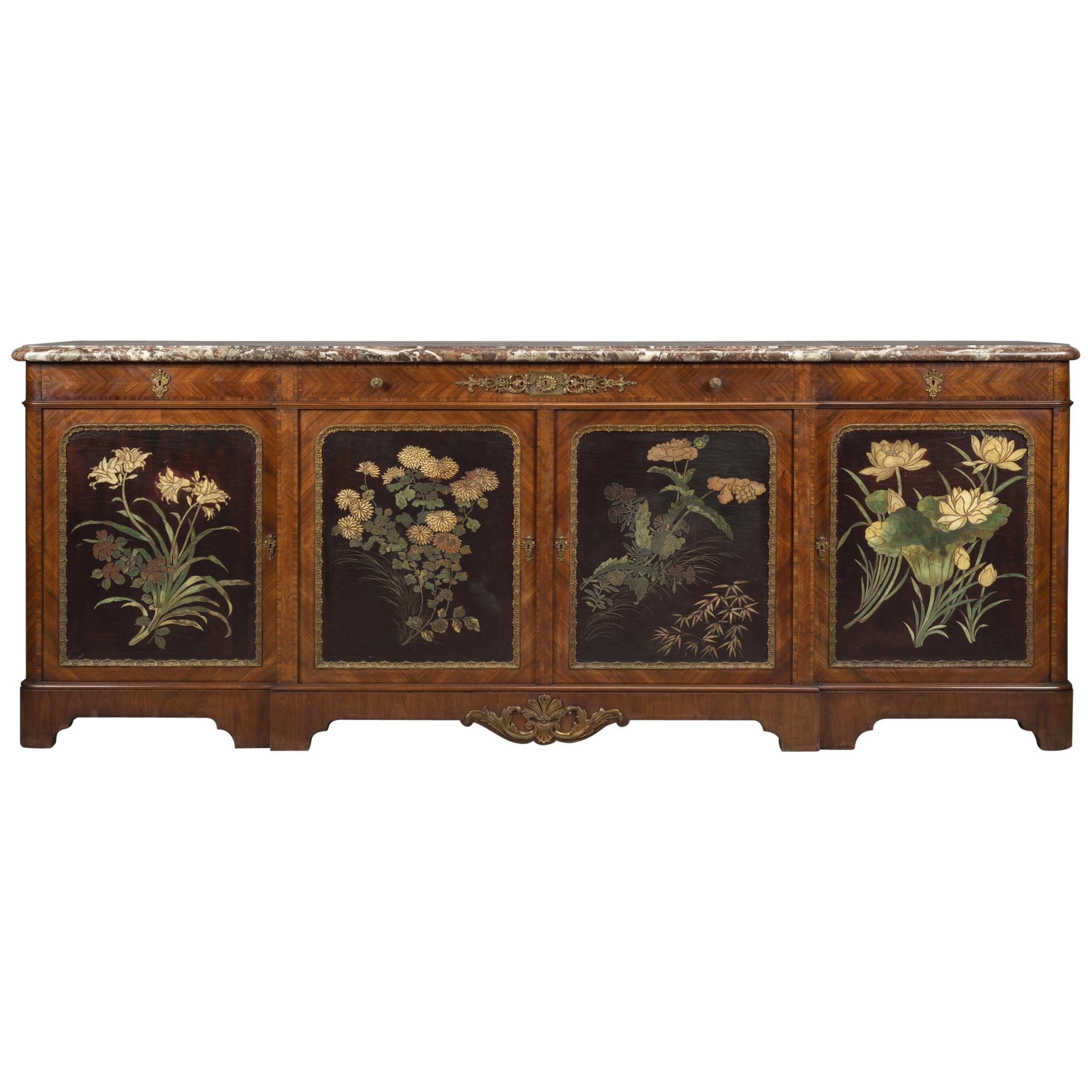 Régence Style Side Cabinet with Lacquer Panels Attributed to Paul Sormani c 1890 For Sale