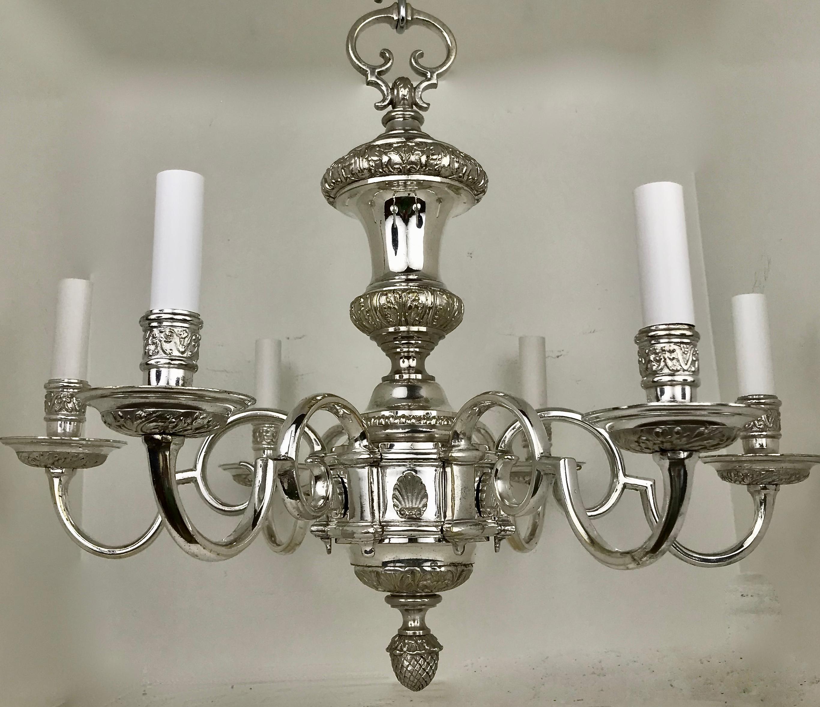 Louis XIV Regence Style Silvered Bronze Chandelier Attributed to E. F. Caldwell For Sale