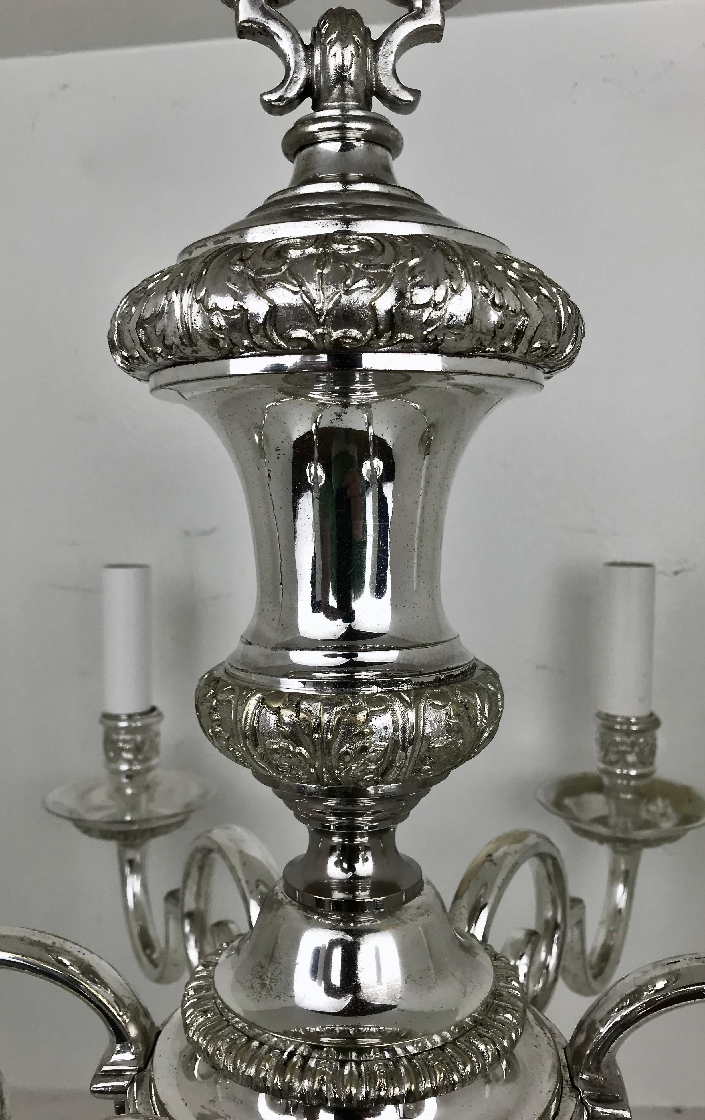 Regence Style Silvered Bronze Chandelier Attributed to E. F. Caldwell For Sale 1