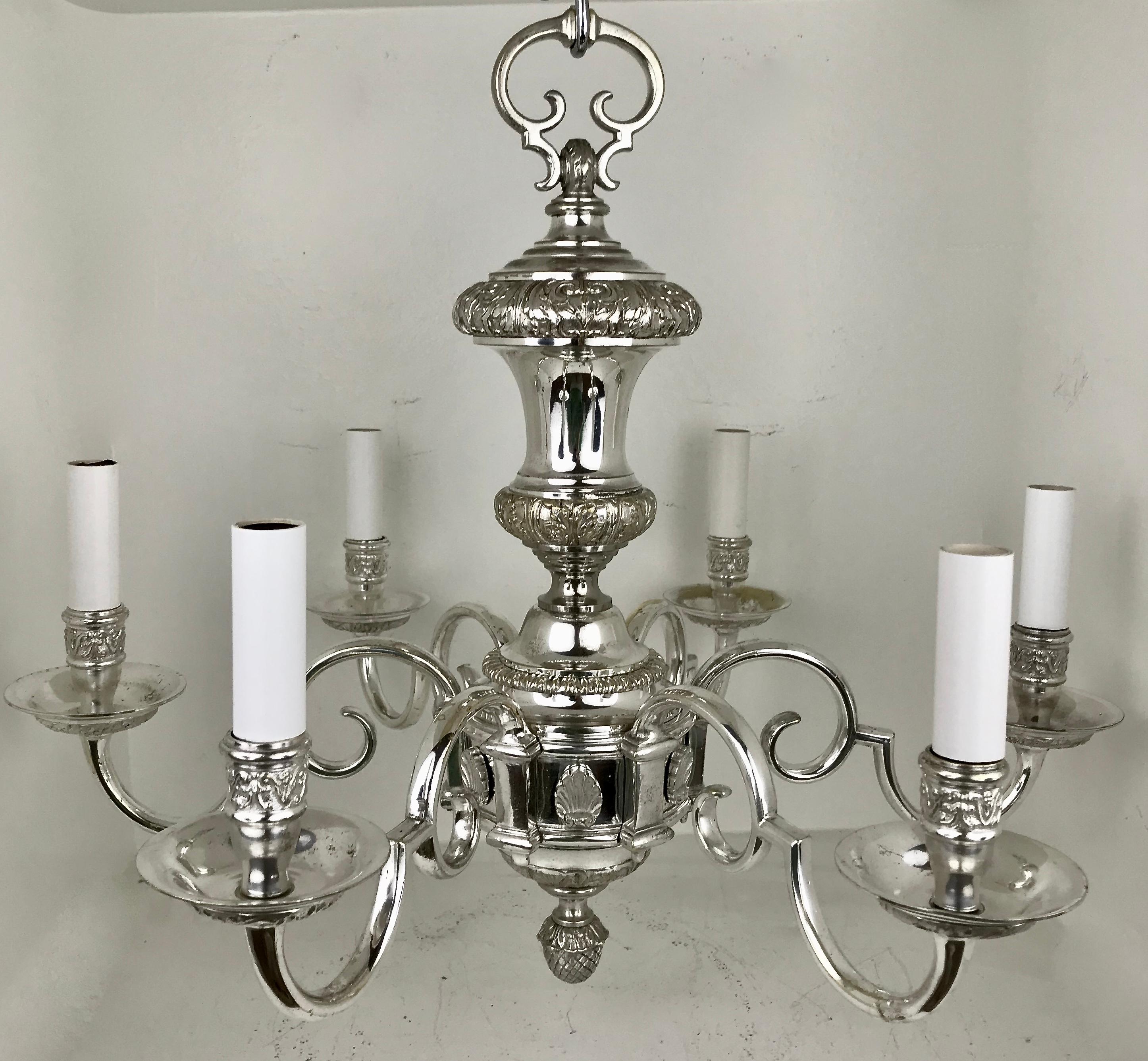 Regence Style Silvered Bronze Chandelier Attributed to E. F. Caldwell For Sale 3