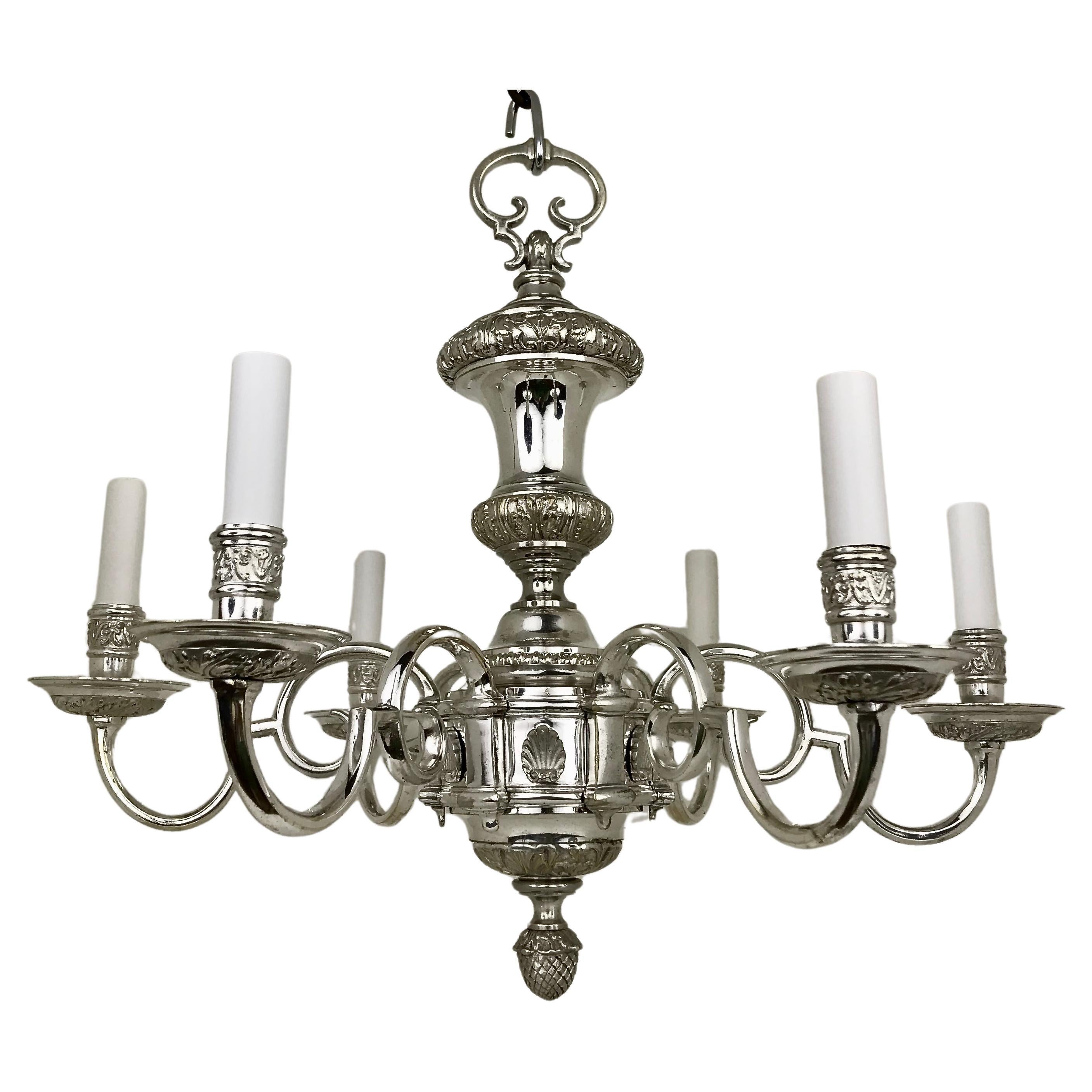 Regence Style Silvered Bronze Chandelier Attributed to E. F. Caldwell For Sale