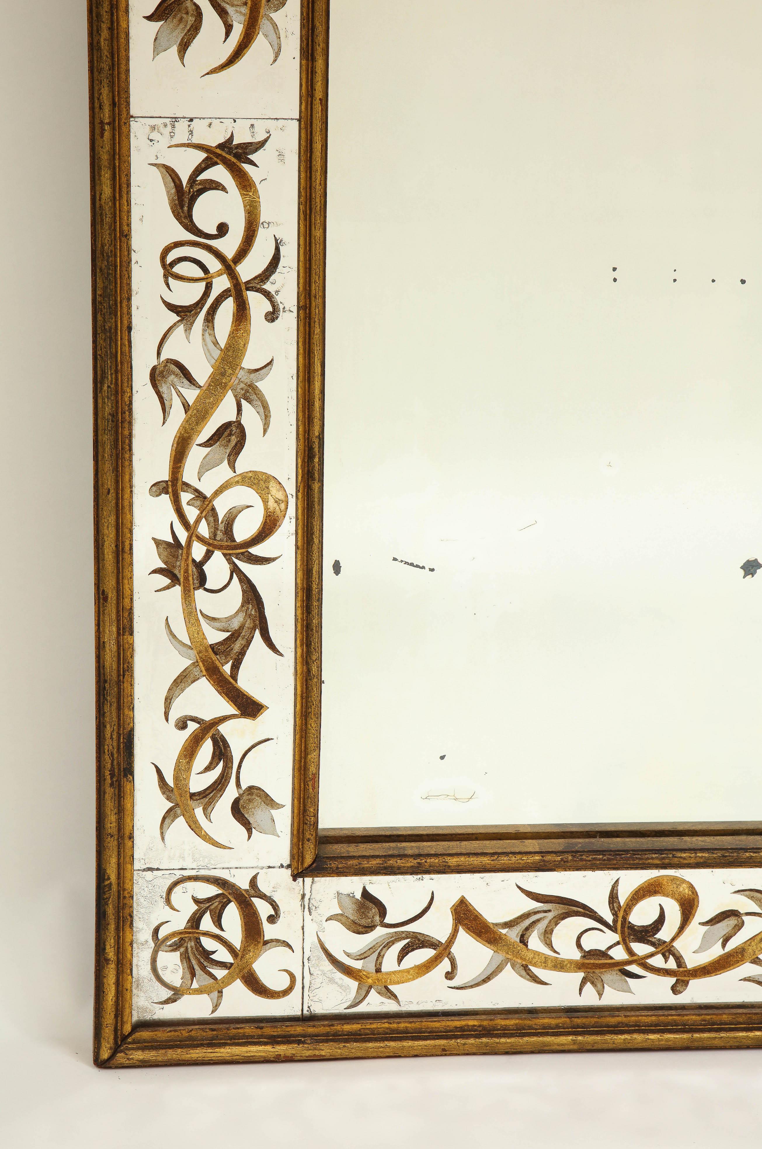 Chinoiserie Règence Style Verre Églomisé and Gilt Mirror