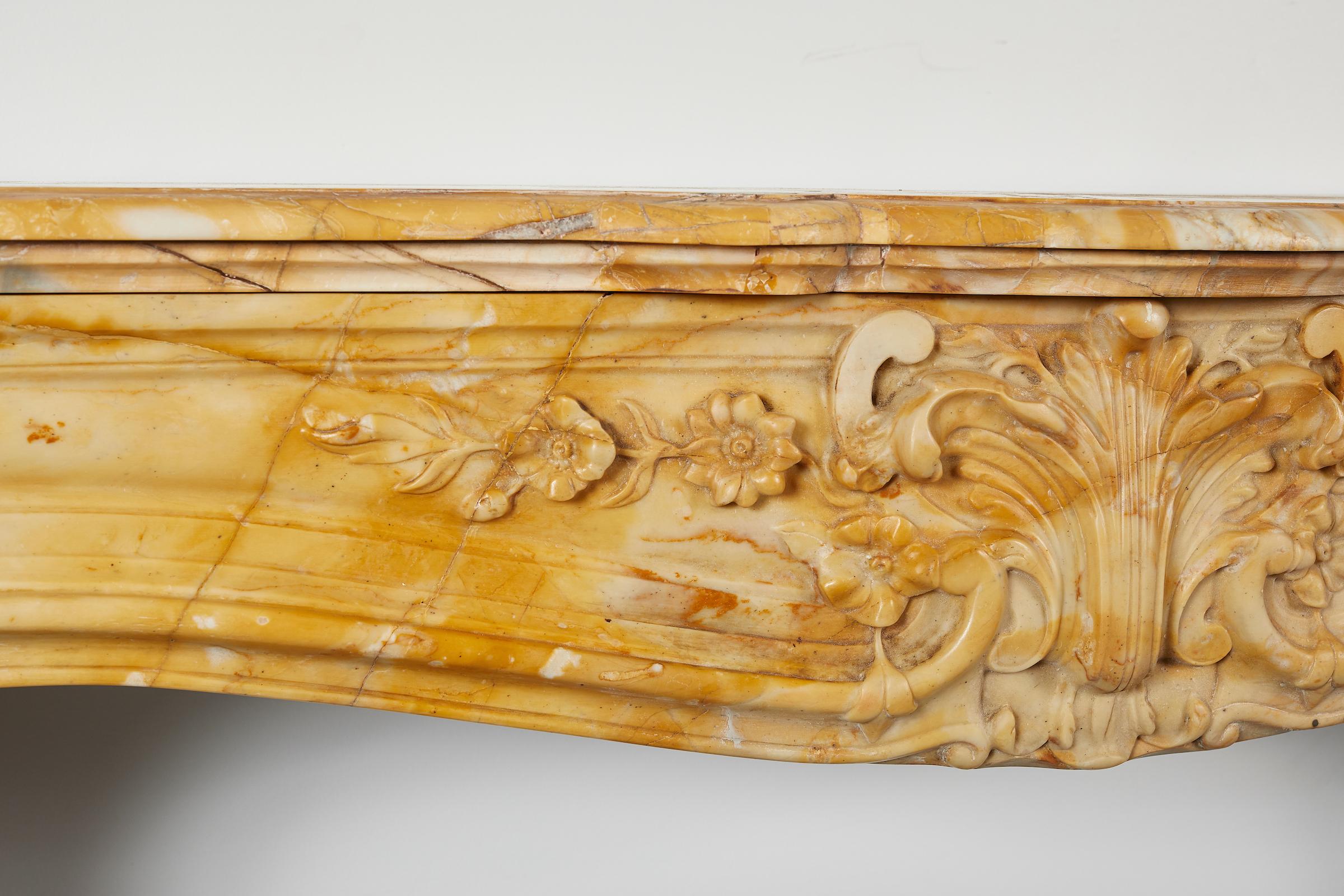 Régence Regence Style Yellow Sienna Marble Mantel For Sale