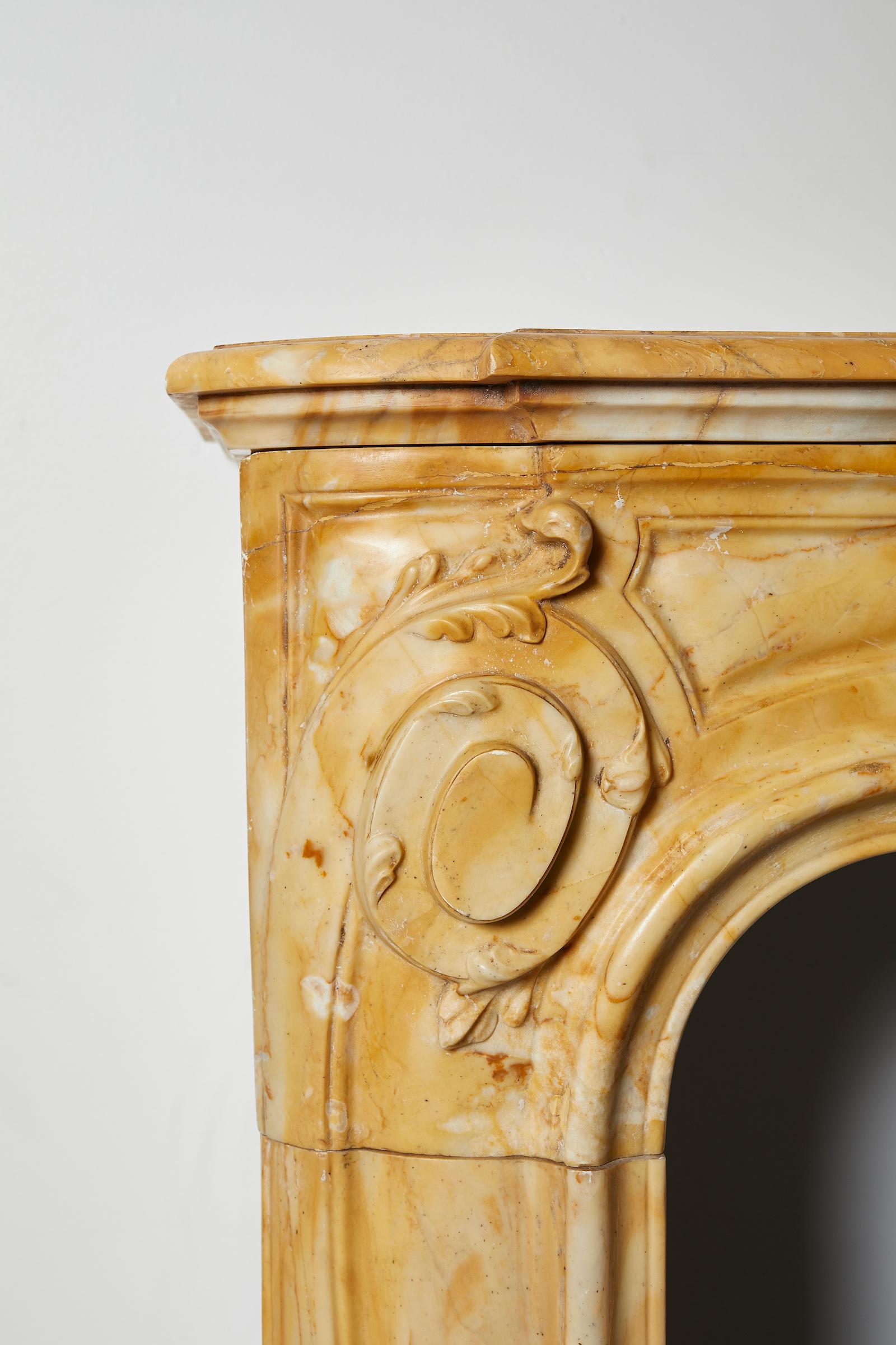 French Regence Style Yellow Sienna Marble Mantel For Sale