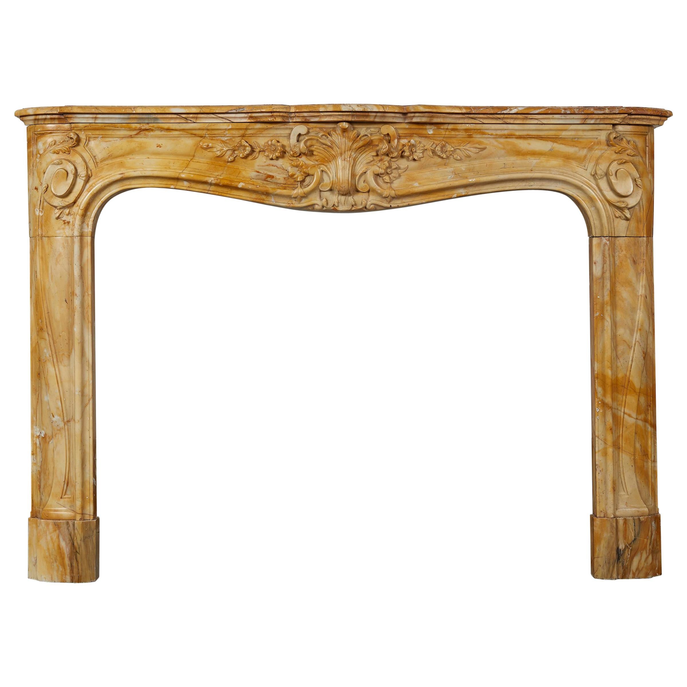 Regence Style Yellow Sienna Marble Mantel For Sale