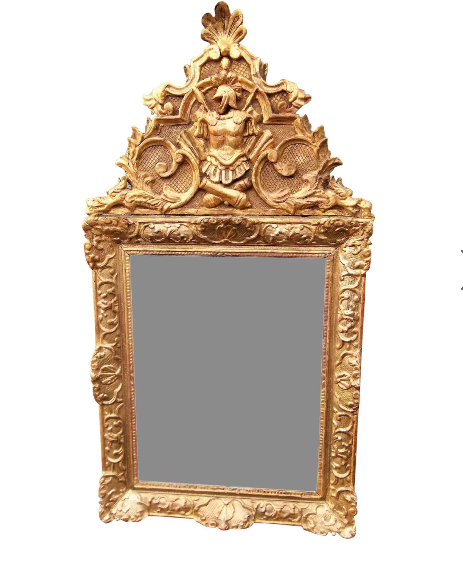 French Regence to Louis XV Style Giltwood Mirror with Roman Trophy