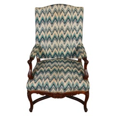 Regence Walnut Bergere in Blue Flame Stitch Woven Fabric