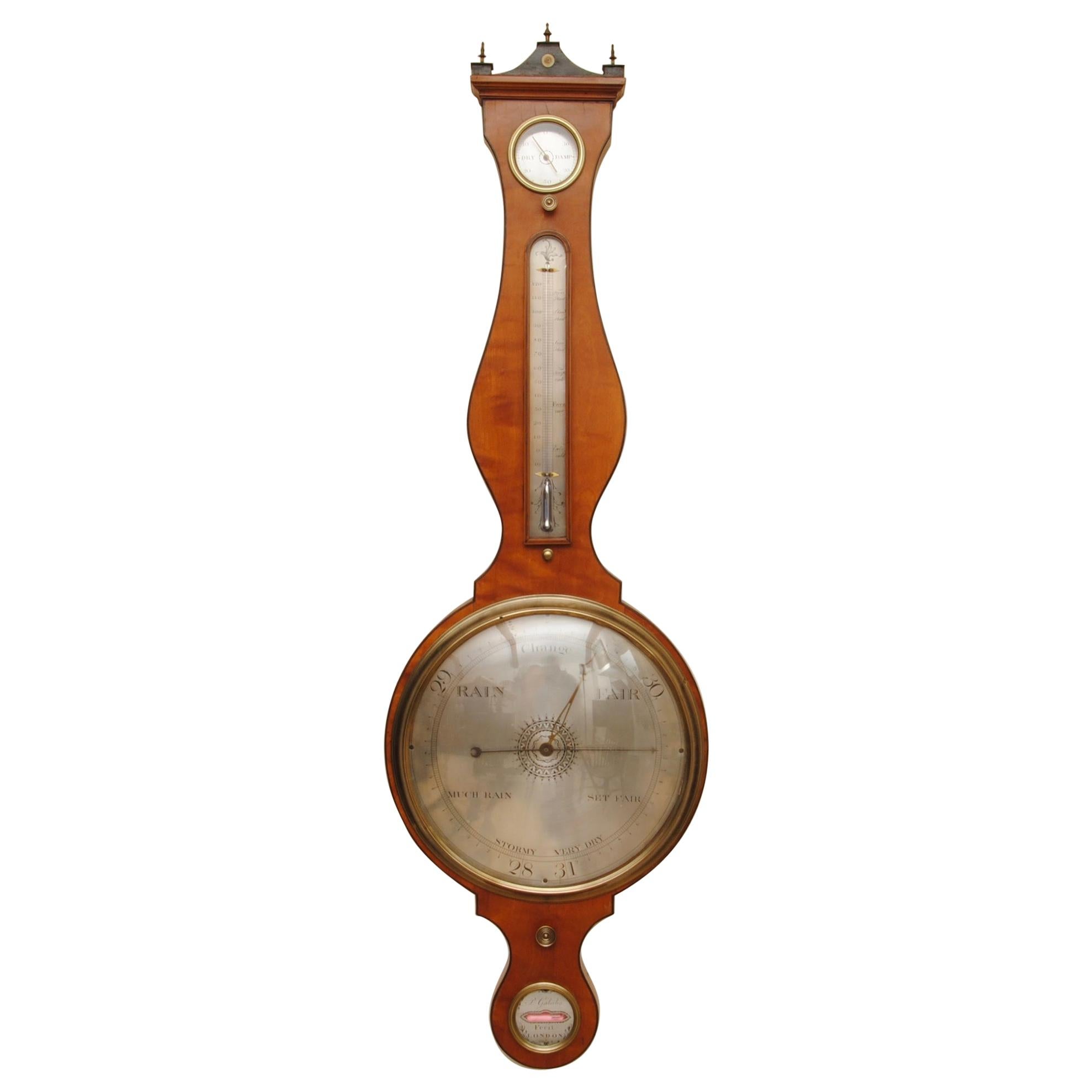 Regency Dial Satinwood Wheel Barometer by P. Gabalio, London