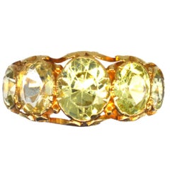 Regency 15ct Gold Ring Set with Five Chrysolites