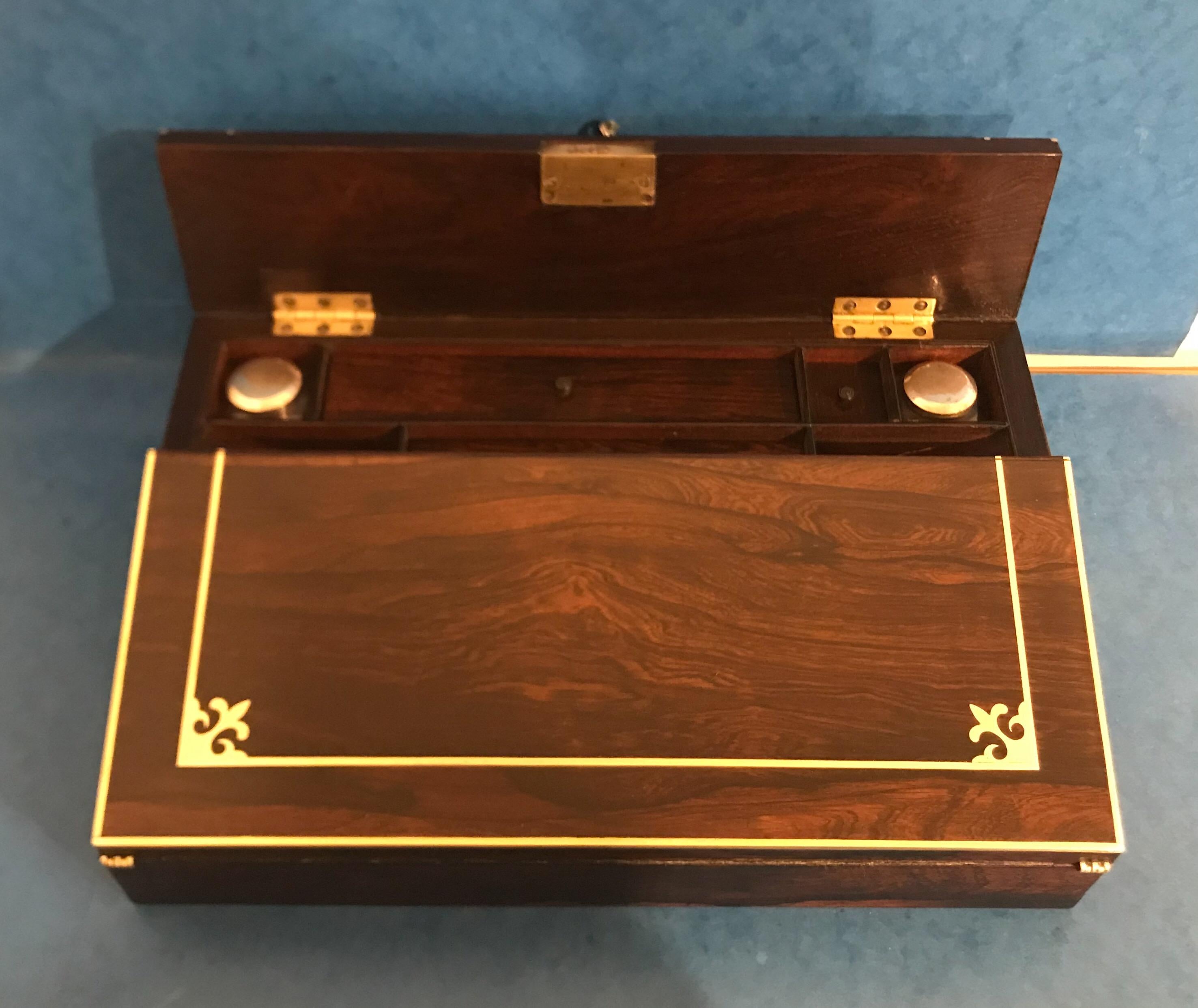 Regency 1820 Brass Inlaid Rosewood Lap Desk For Sale 4