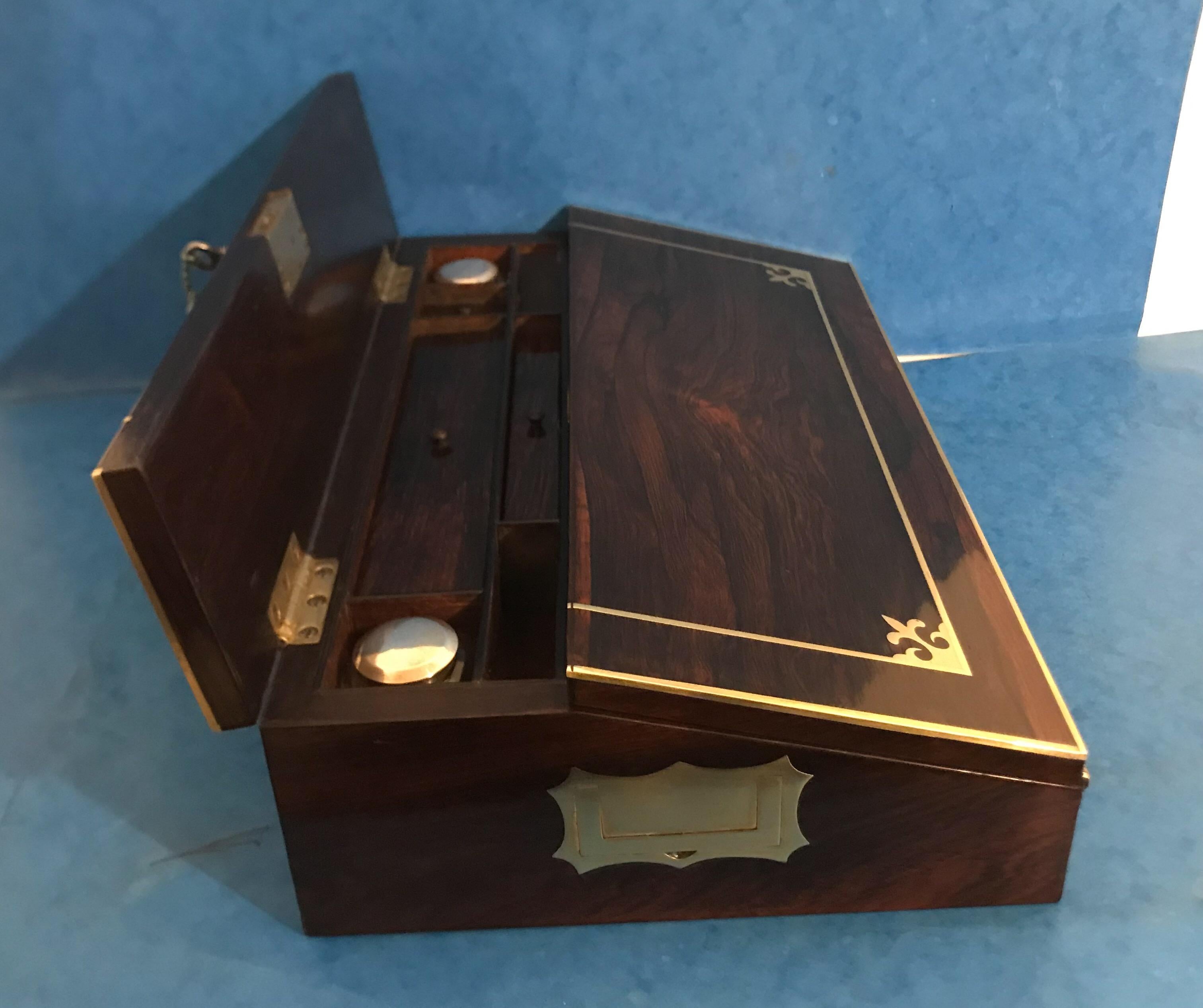 Regency 1820 Brass Inlaid Rosewood Lap Desk For Sale 9