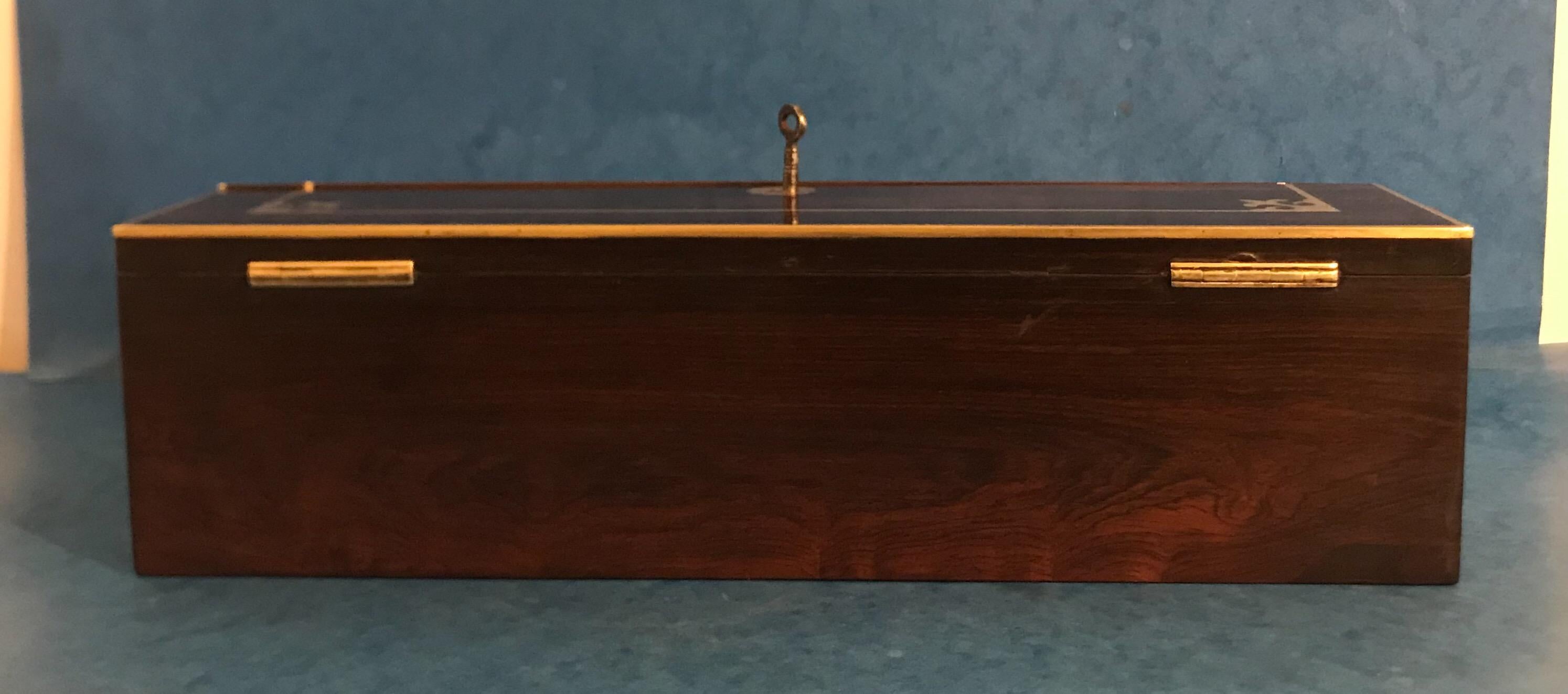 19th Century Regency 1820 Brass Inlaid Rosewood Lap Desk For Sale