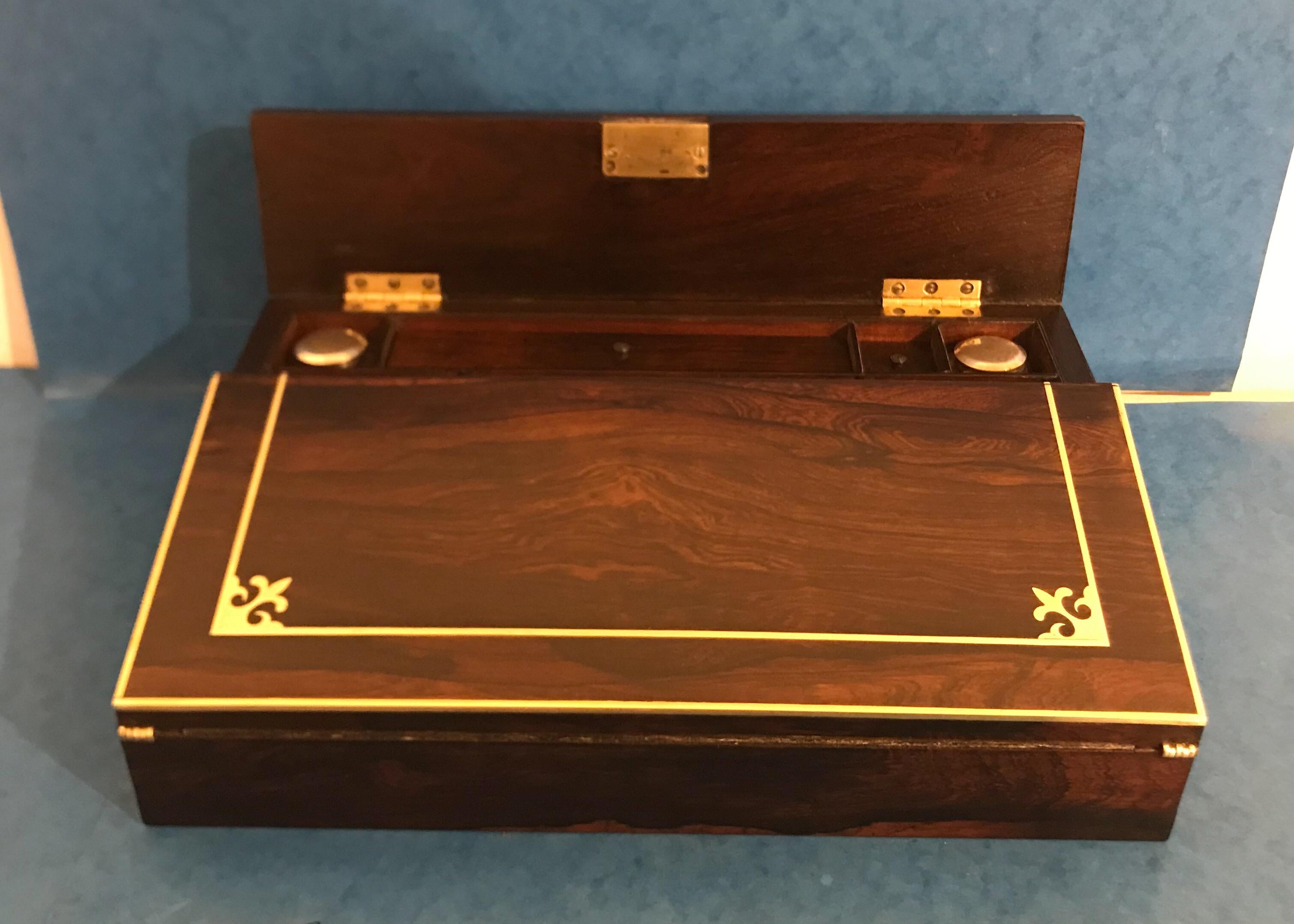 Regency 1820 Brass Inlaid Rosewood Lap Desk For Sale 3