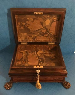 Regency 1820 Rosewood Mother or Pearl and Brass Inlaid Combination Jewelry Box