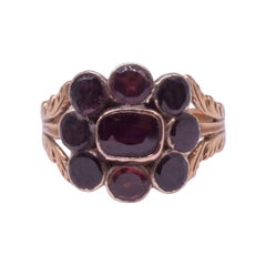 Regency 18k Flat Cut Almandine Garnet Cluster Ring, C1840