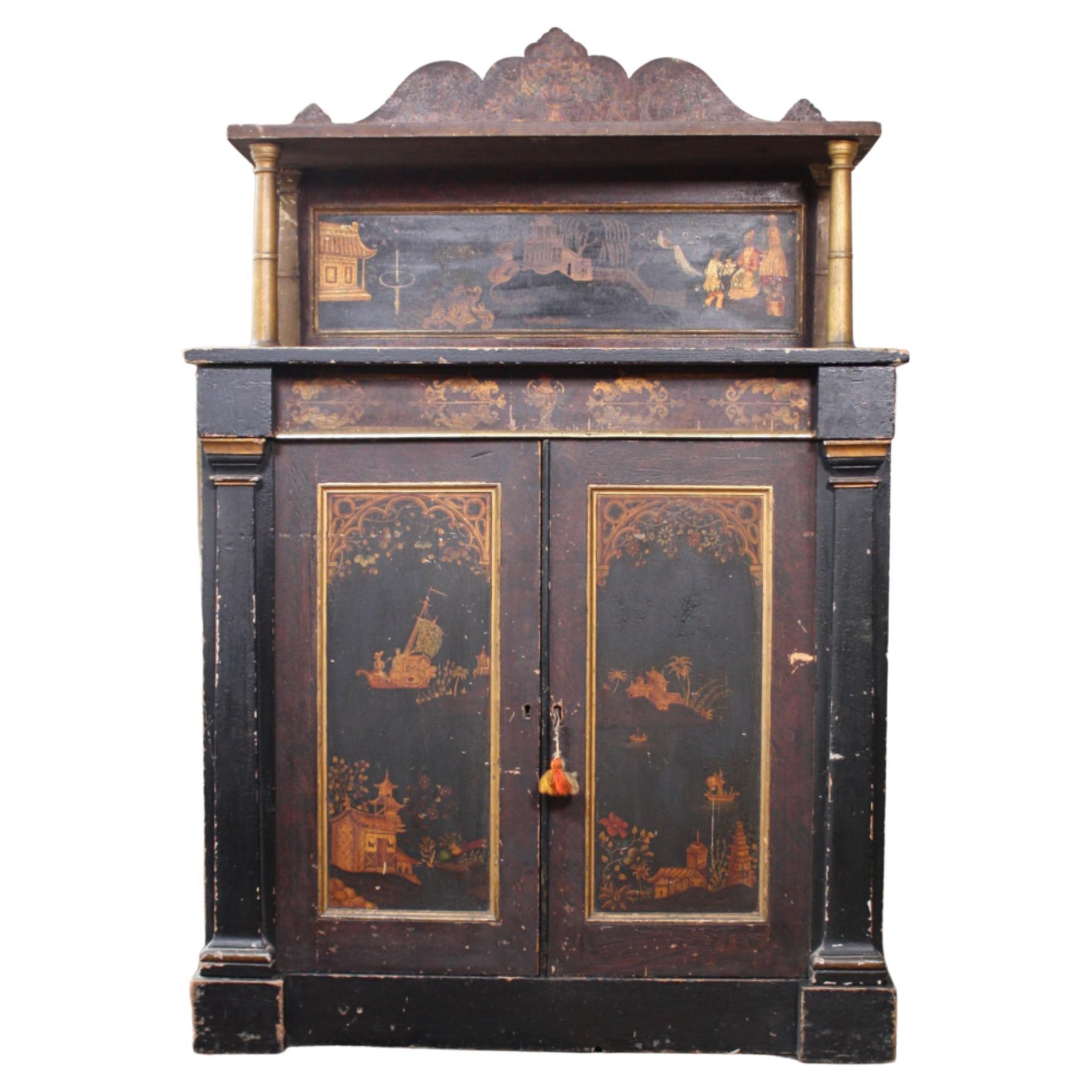 Regency 19th C Chinoiserie Country House Chiffonier Buffet Sideboard Cabinet 