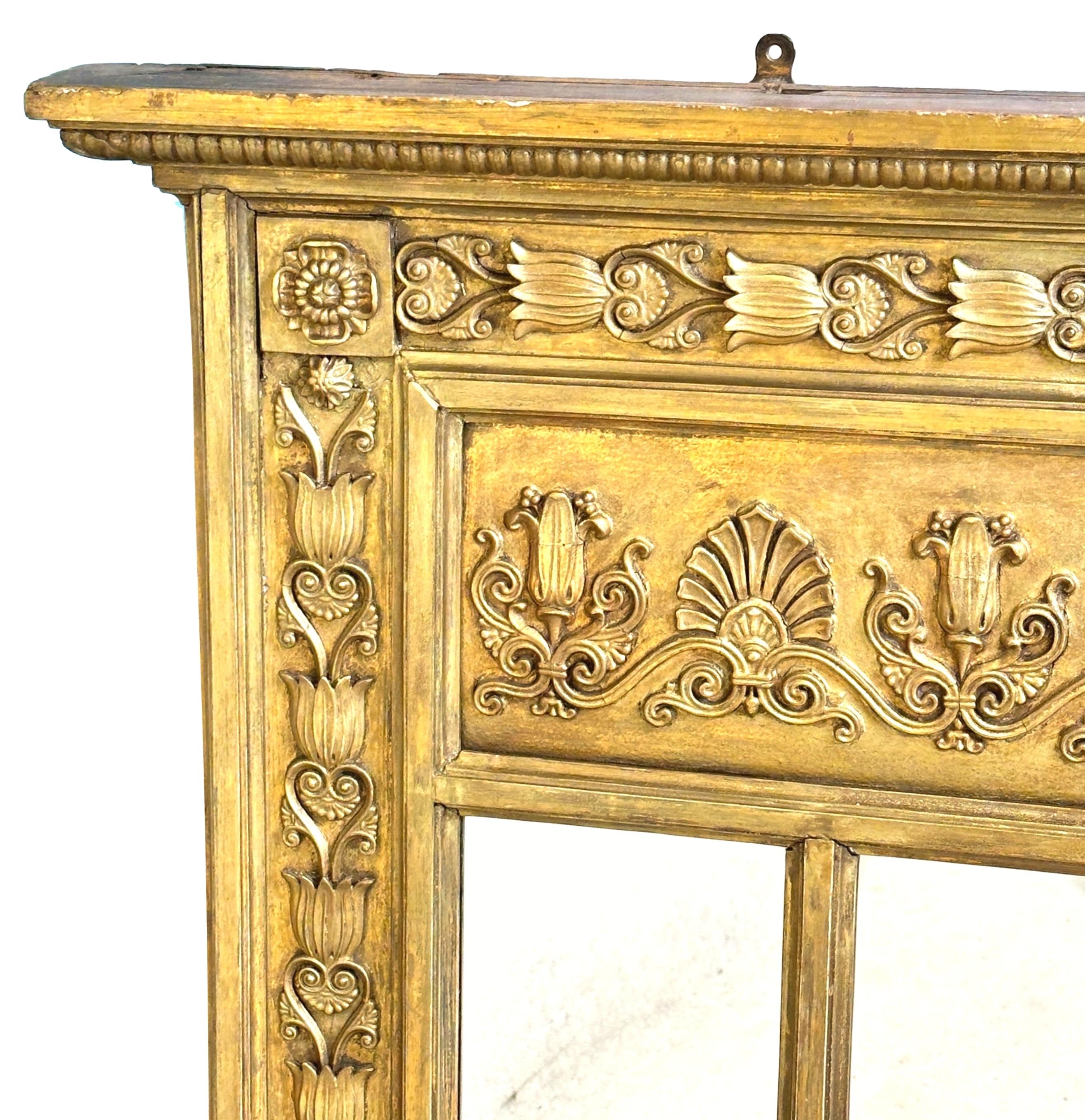 English Regency 19th Century Giltwood Overmantle Mirror For Sale