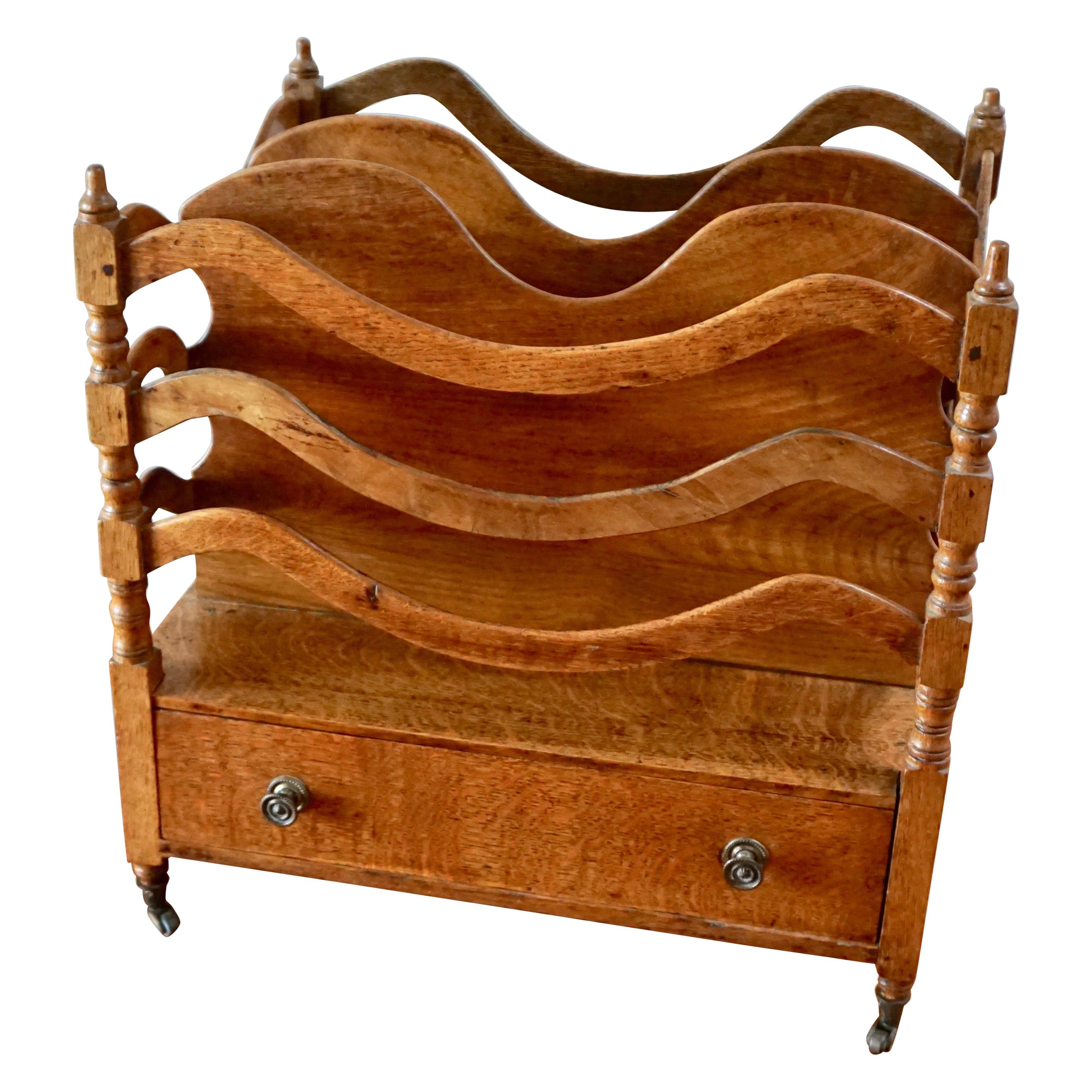 Regency 3 Section Oak Canterbury with Drawer of Unusual Serpentine Form 