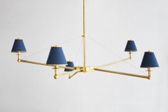 Regency 5-Arm Chandelier by Billy Cotton in Brass with Navy Shades