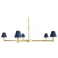 Regency 5-Arm Chandelier by Billy Cotton in Brass with Navy Shades