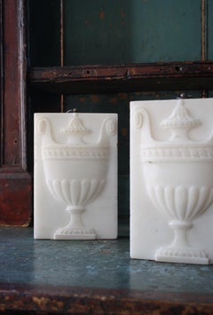 Regency Adam Style Pair of Classical Marble Urn Plaques Tablets Fire Surround