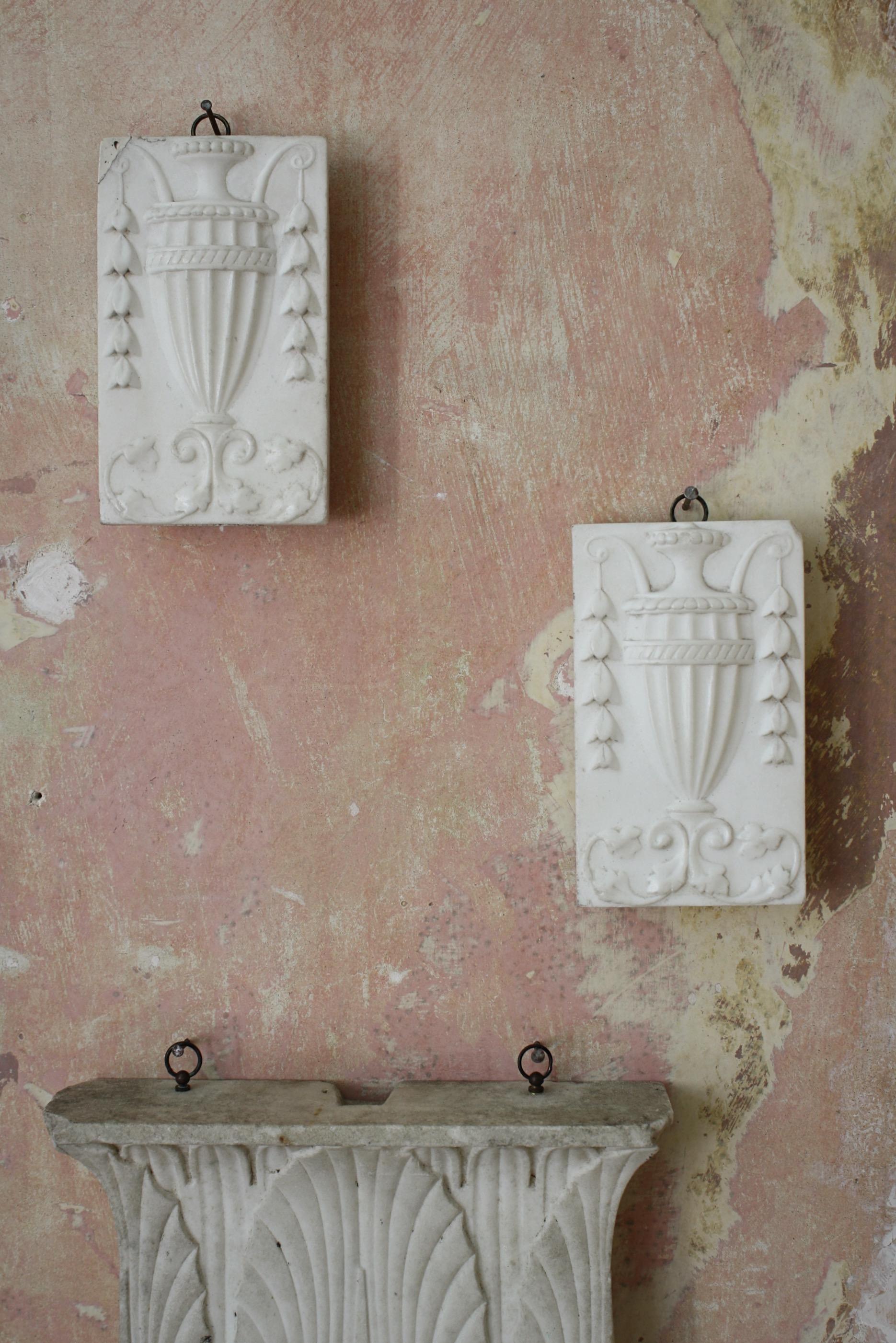 Early 19th Century Regency Adam Style Pair of Classical Marble Urn Plaques Tablets Fire Surround