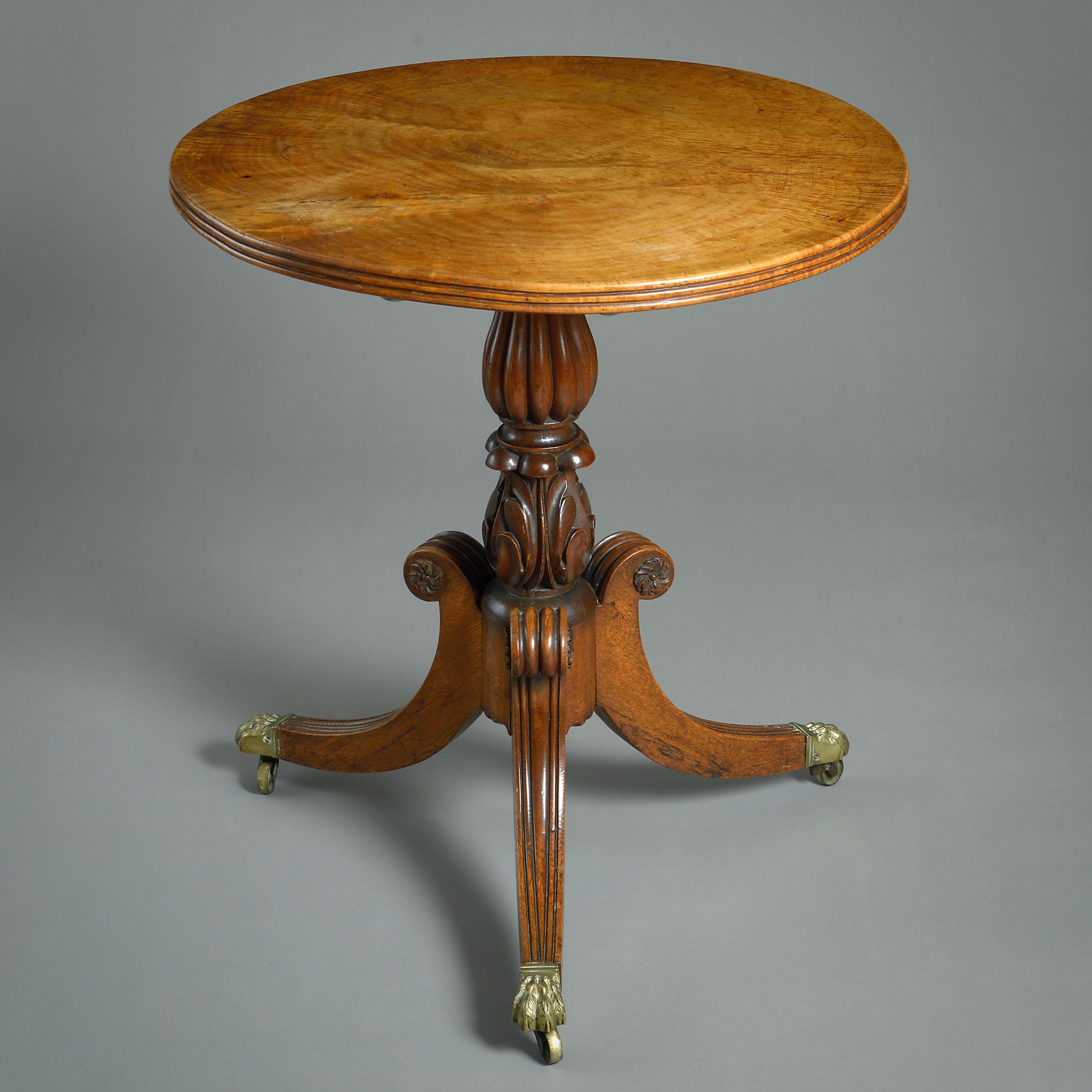 19th Century Regency Amboyna and Oak Tilt-Top Centre Table For Sale