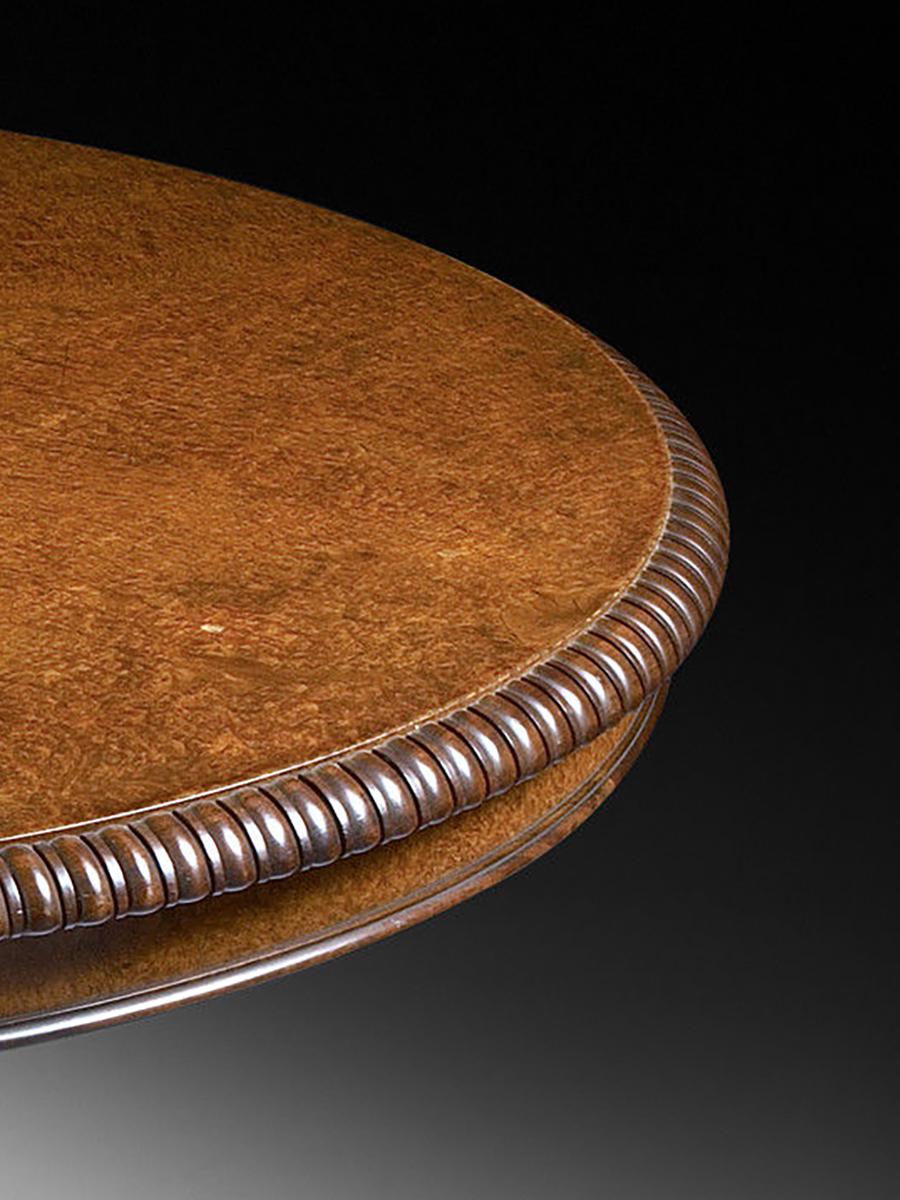 English Regency Amboyna and Rosewood Circular Tilt-Top Breakfast Table by Gillows For Sale