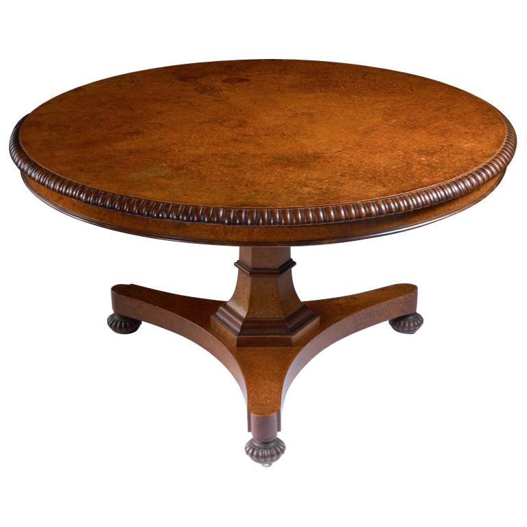 Regency Amboyna and Rosewood Circular Tilt-Top Breakfast Table by Gillows For Sale