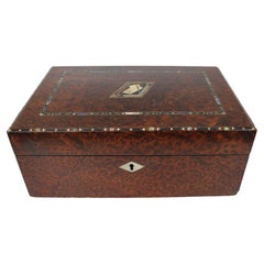 Antique Regency Amboyna Silver Ebony & Amboyna Inlaid Writing Box