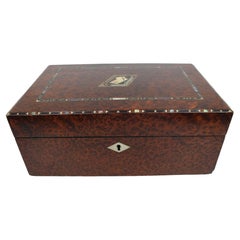 Regency Amboyna Writing Slope with Ebony, Silver, and Abalone Inlay